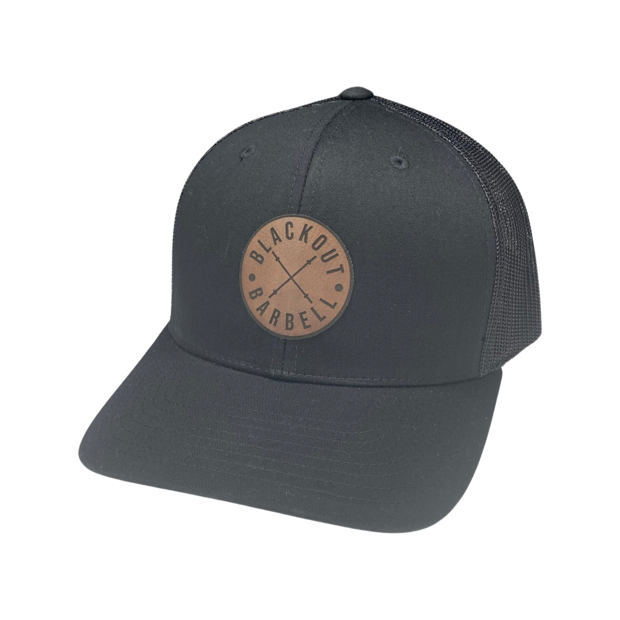 Black BLACKOUT BARBELL Renegade Snapback hat with black on black design, featuring a flat brim and adjustable strap.