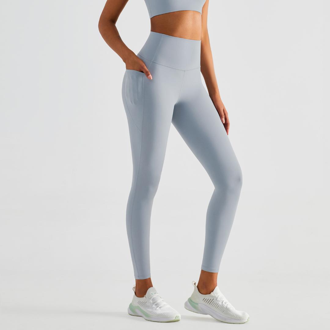 Blackout Barbell Koa Legging in Comet color, close-up view of stylish, high-waisted athletic leggings with logo details