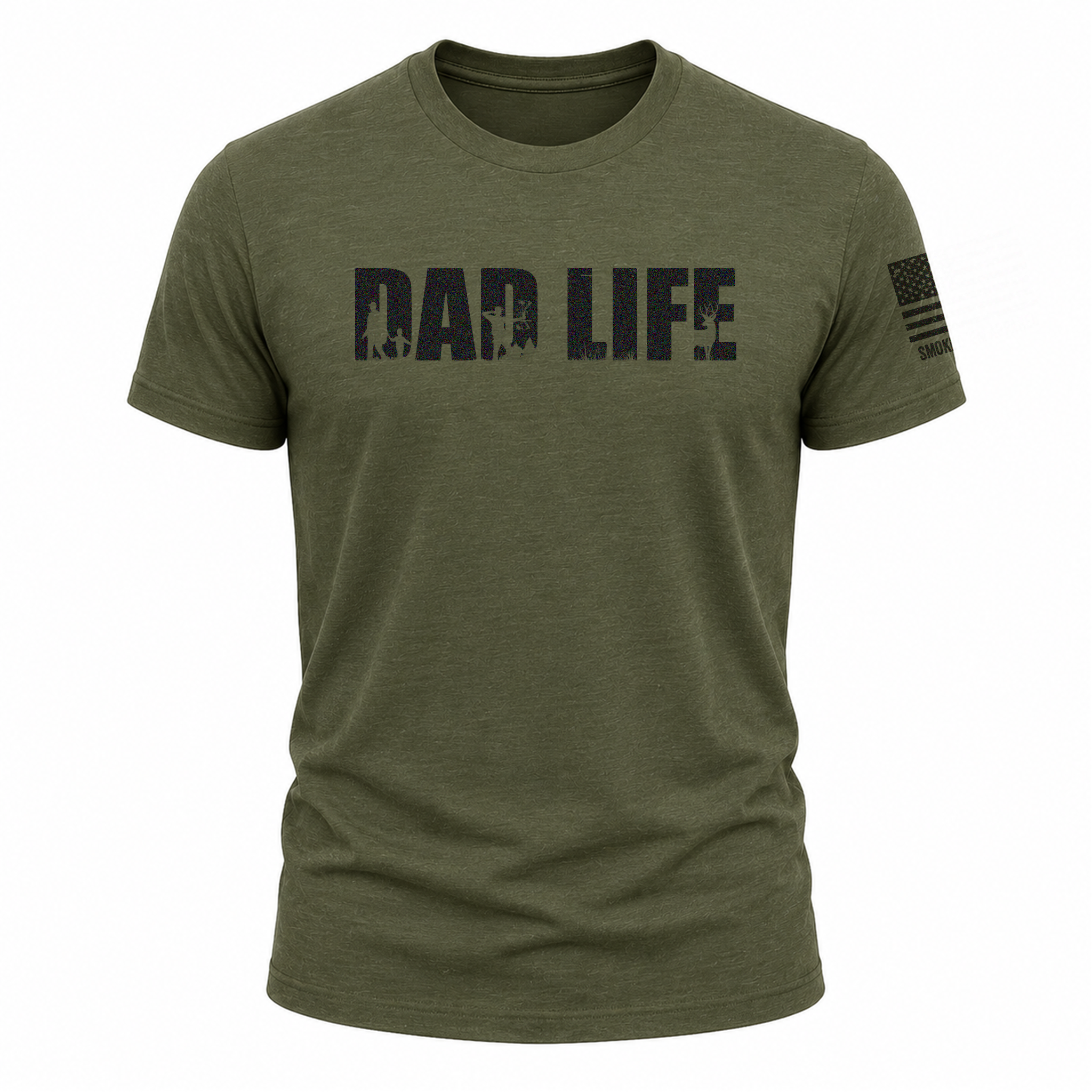 Front view of Bow Crew Apparel "DAD LIFE" T-shirt showcasing bold printed design for dad hunters.