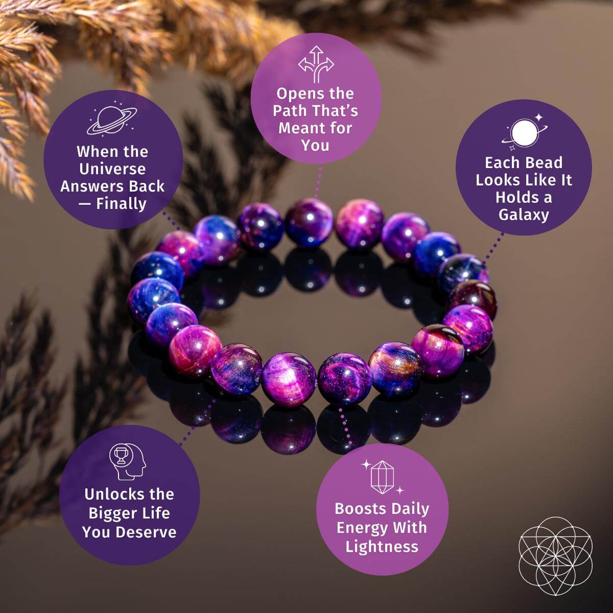 All-Galaxy Tiger’s Eye bracelet from Conscious Items, featuring polished gemstone beads on a stylish elastic band.