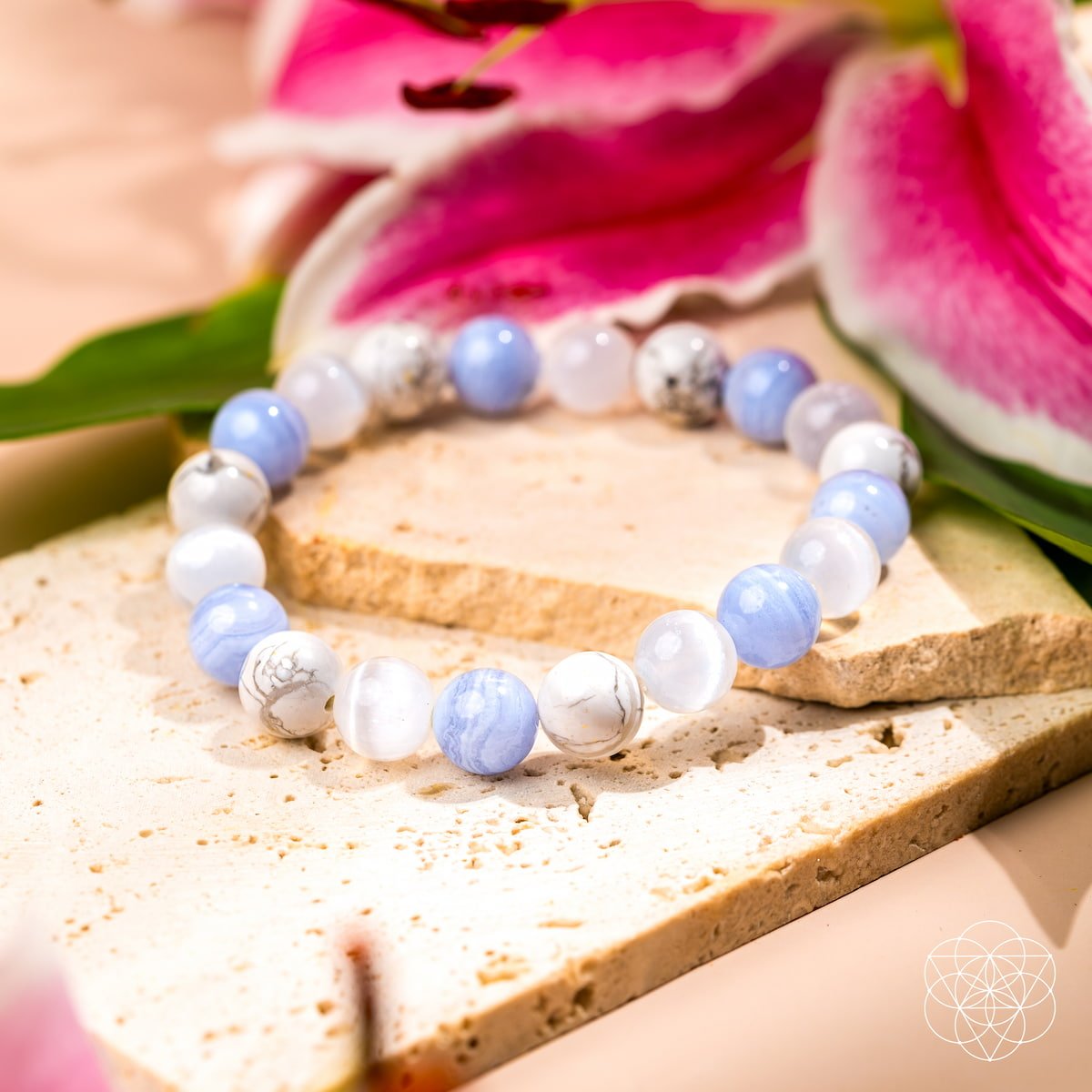 Conscious Items The Empath’s Trio Daily Reset Bracelet featuring three interconnected bracelets with natural stones and calming designs.
