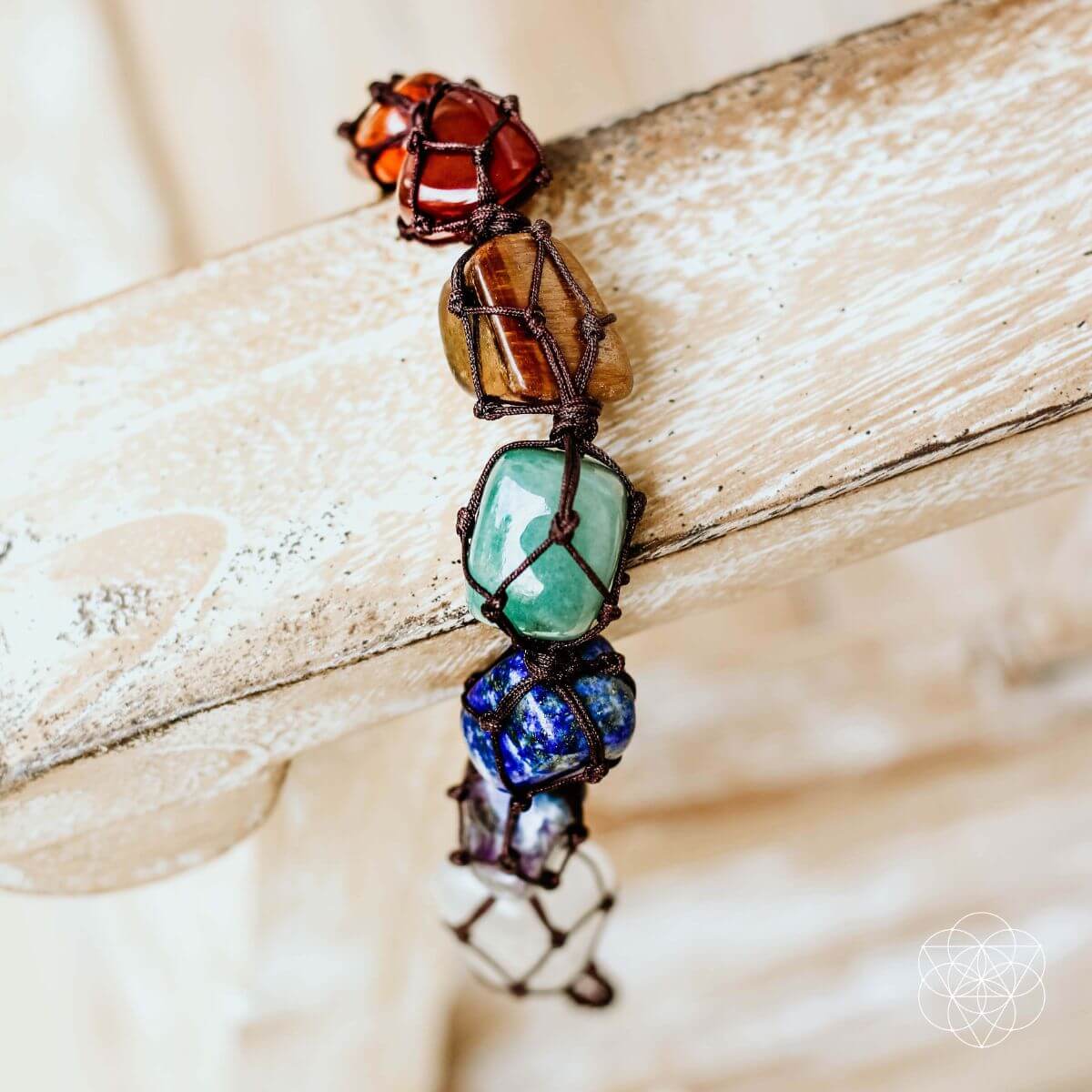 Colorful 7 Chakra Healing Tassel home decoration with vibrant beads and tassel, designed for energy balancing and spiritual decor.