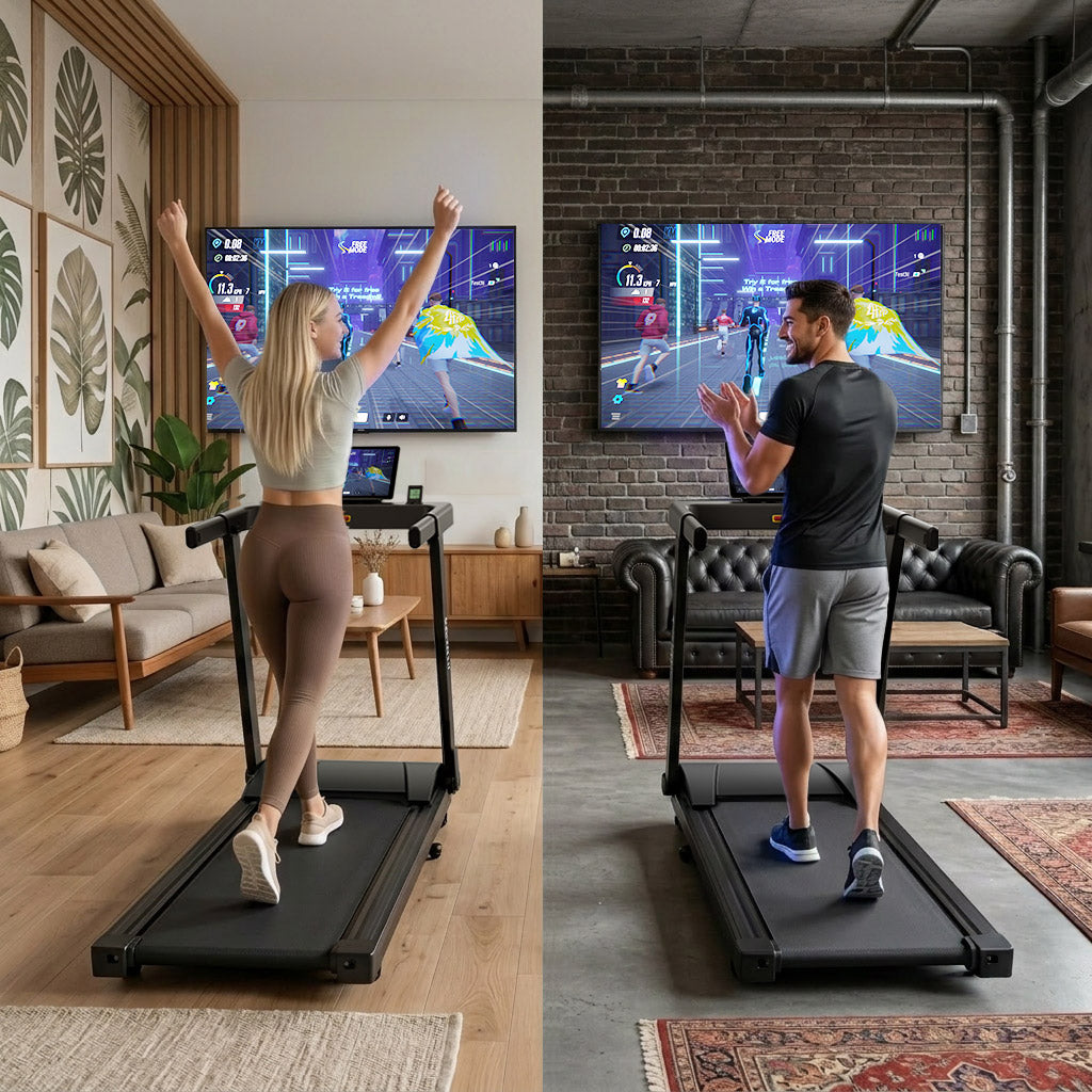 DeerRun All-New 2026 A1 Pro Move+ foldable treadmill with black finish, 6% incline, NFC, and digital display.