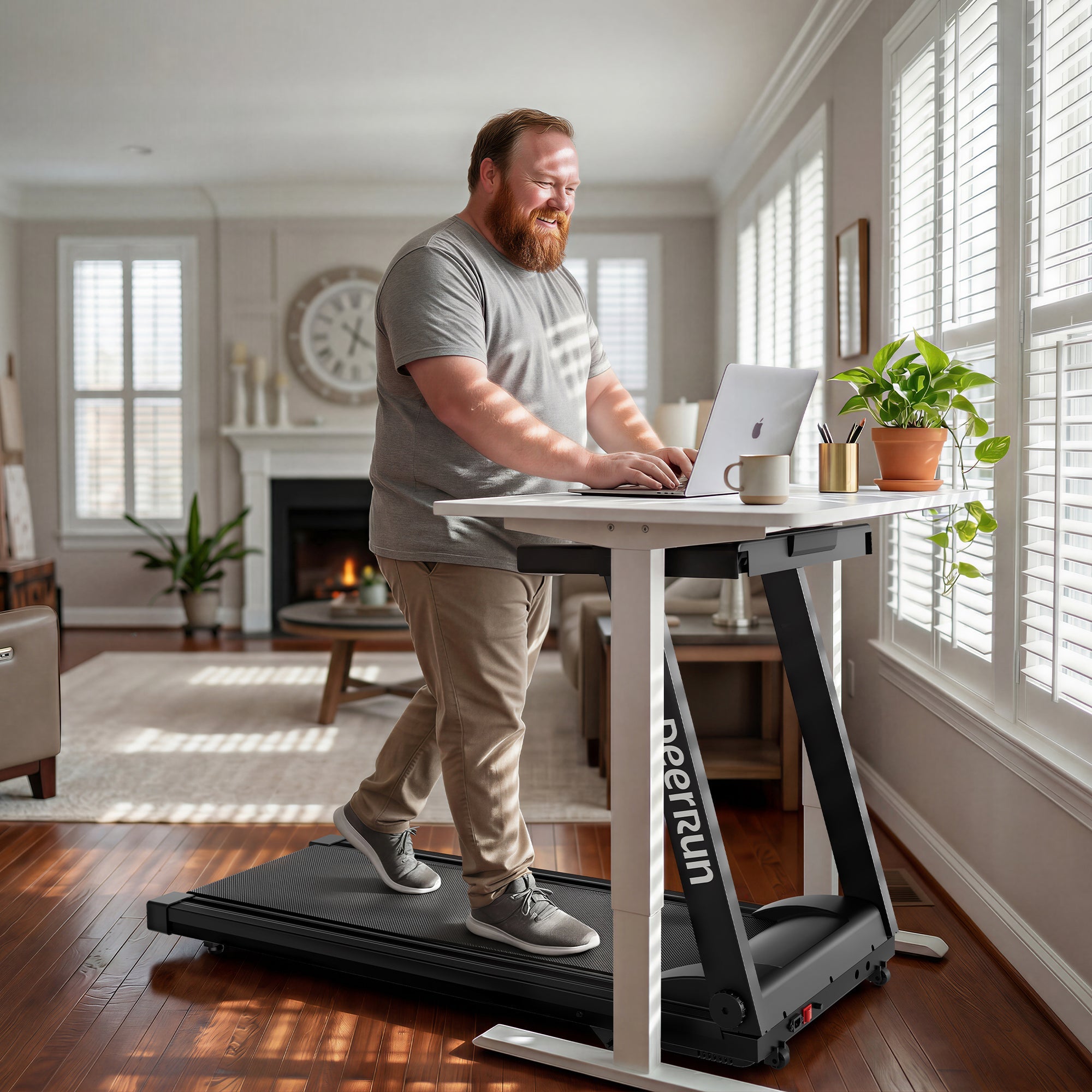 DeerRun A1 Pro Move+ foldable smart treadmill in black with digital display, 6% incline, NFC, and 350 lbs capacity.