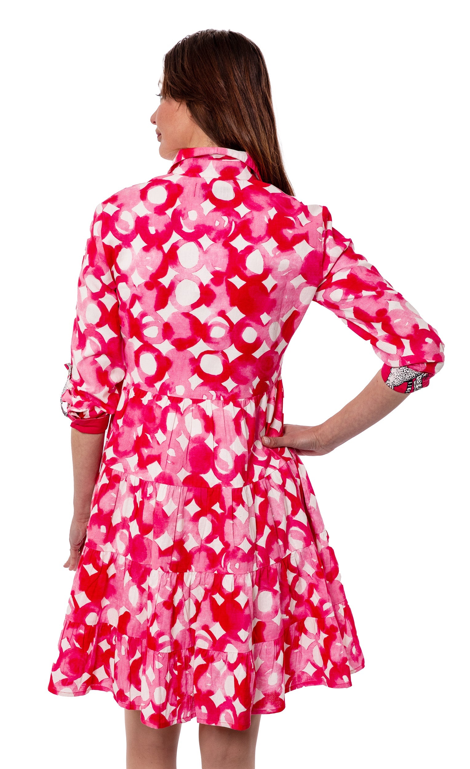 Pink watercolor print Delray Dress by Dizzy-Lizzie featuring a flowing silhouette and floral-inspired design.