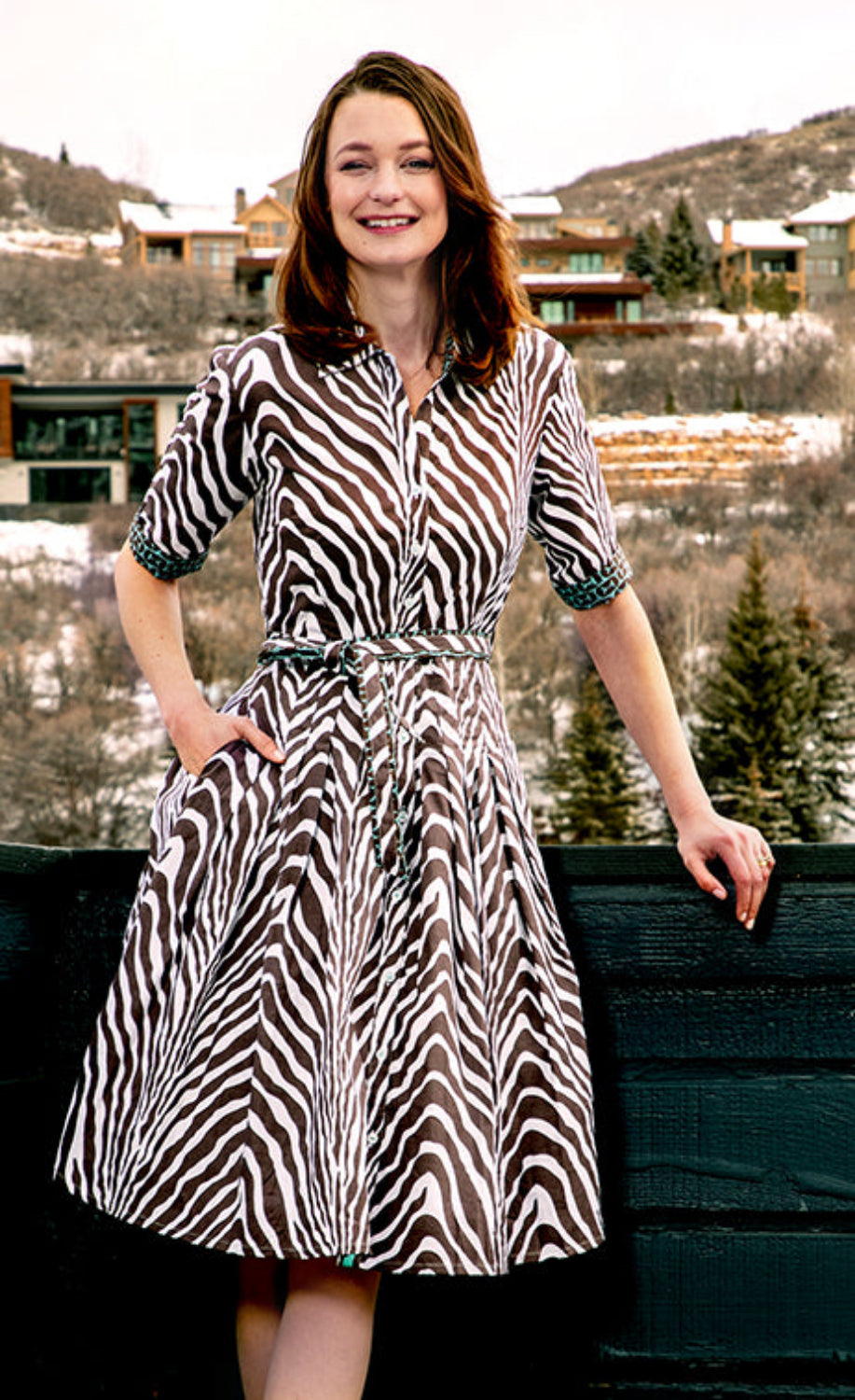 Dizzy-Lizzie Mrs. Maisel chocolate zebra print dress with fitted silhouette and stylish design, perfect for fashionable occasions.