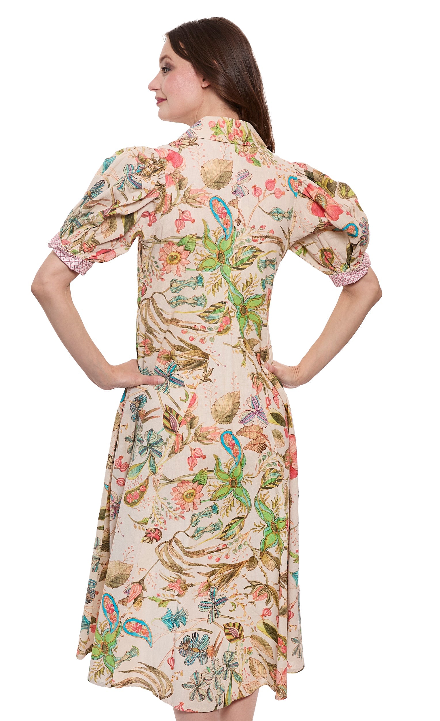Dizzy-Lizzie Montauk Dress in linen and cotton with a colorful floral print, sleeveless design, and relaxed fit.
