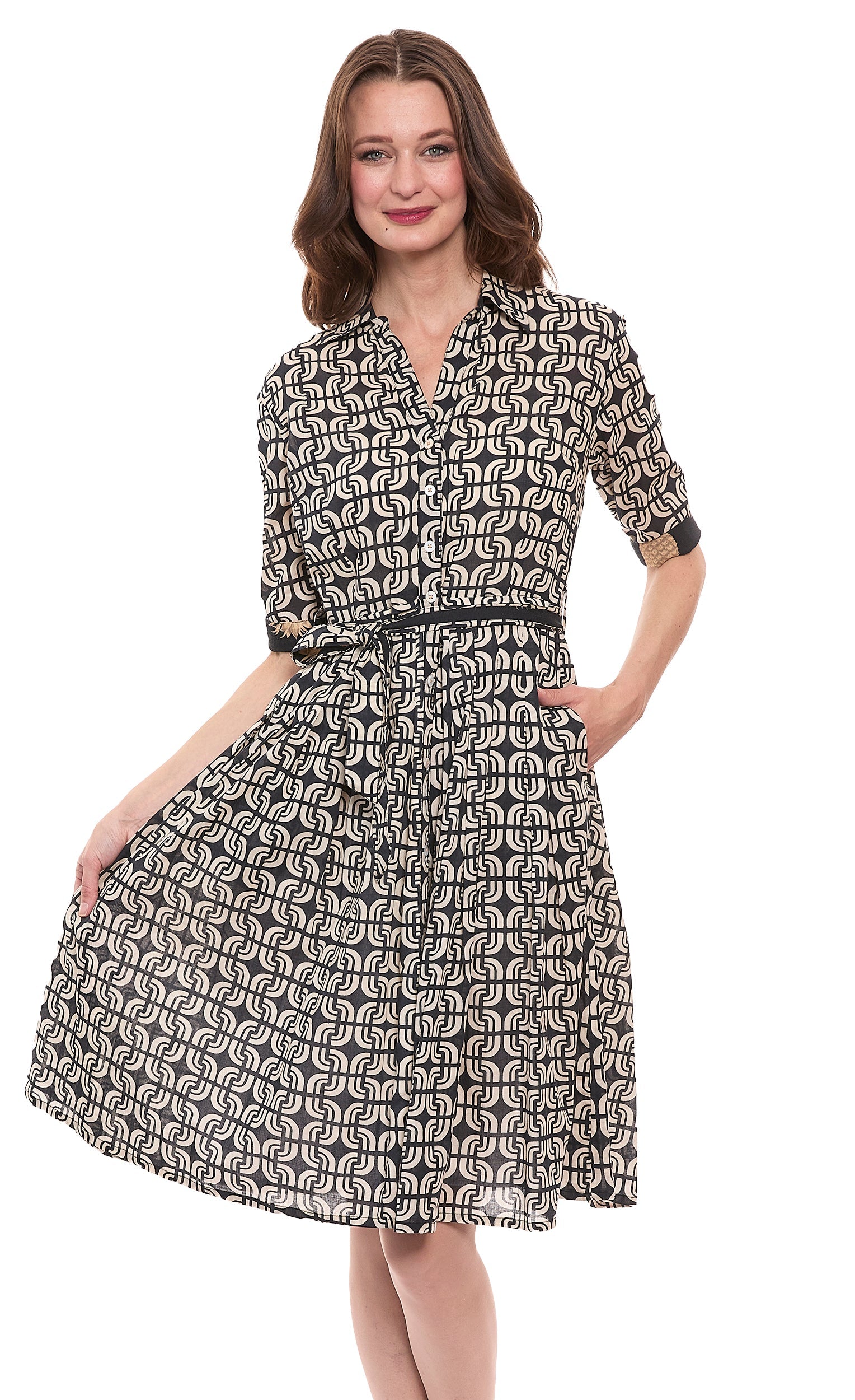 Black and ivory Mrs Maisel dress by Dizzy-Lizzie featuring a geometric print in lightweight cotton voile fabric.