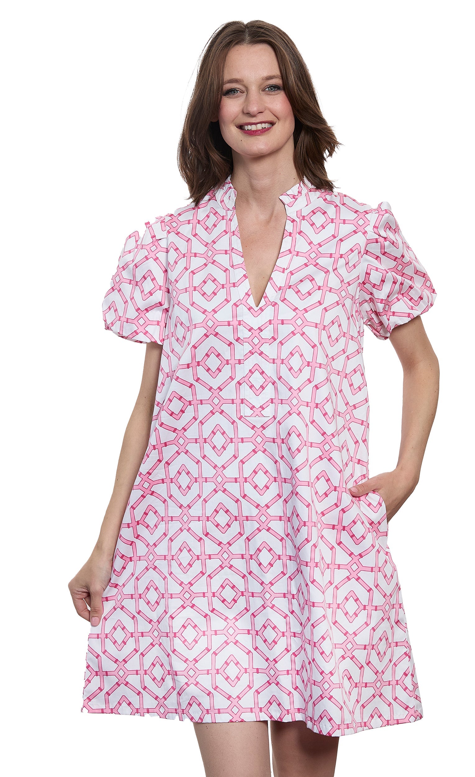 Dizzy-Lizzie Tiburon dress with puff sleeves and straight skirt, featuring a stylish and elegant design.