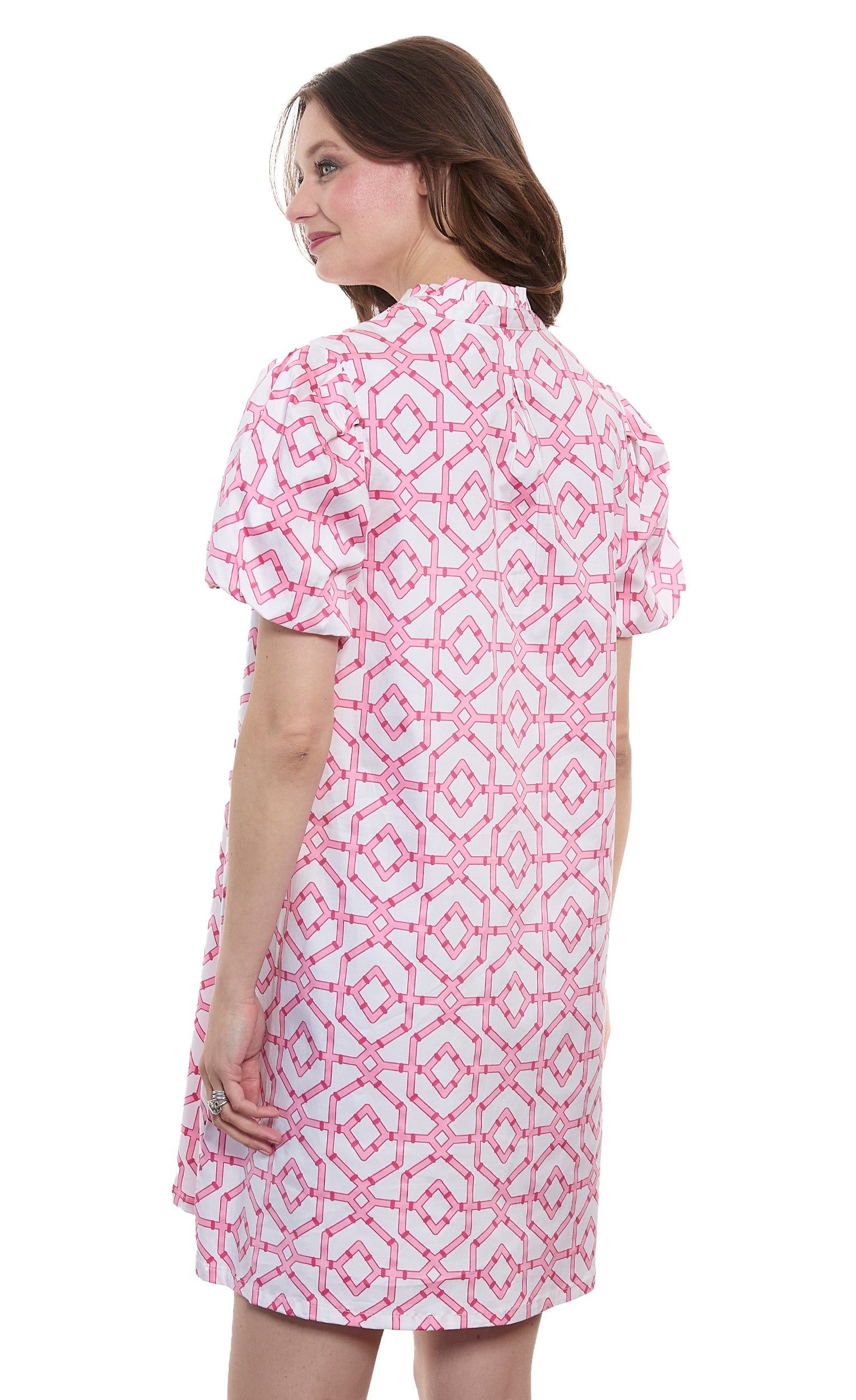 Dizzy-Lizzie Tiburon dress with puff sleeves and straight skirt, elegant women&