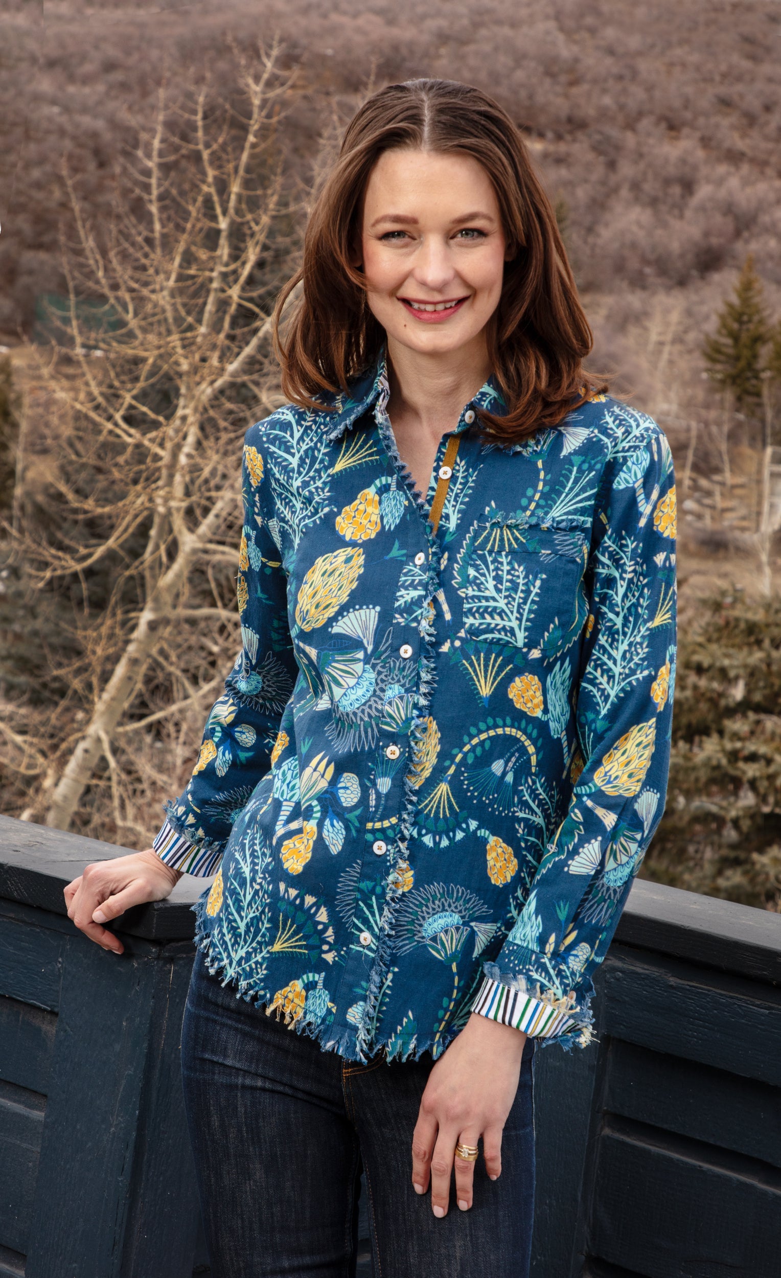 Blue Underwater Print Cape Cod shirt by Dizzy-Lizzie featuring a vibrant aquatic underwater scene with marine life.