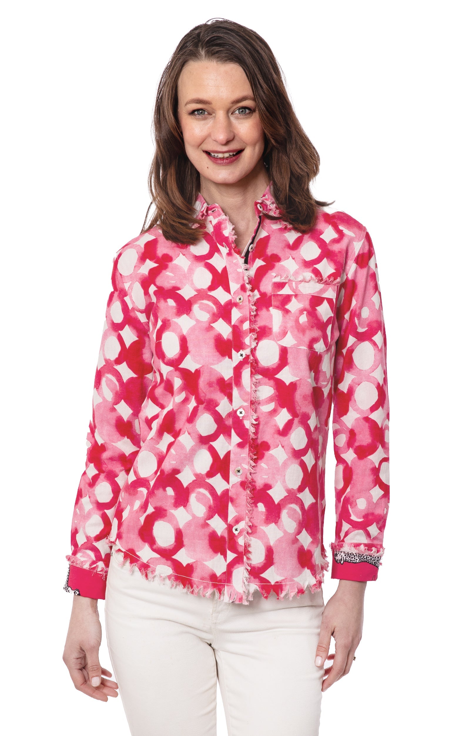 Dizzy-Lizzie Cape Cod Pink Watercolor shirt featuring a soft pink watercolor design on a casual fabric.