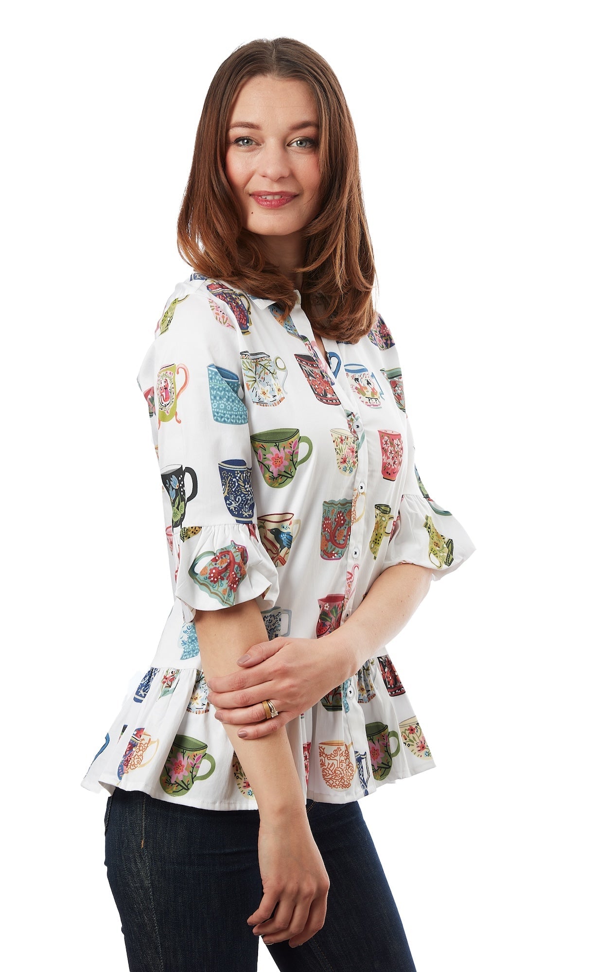 Dizzy-Lizzie Peplum Top Coffee Mug featuring a stylish peplum top design in vibrant colors.