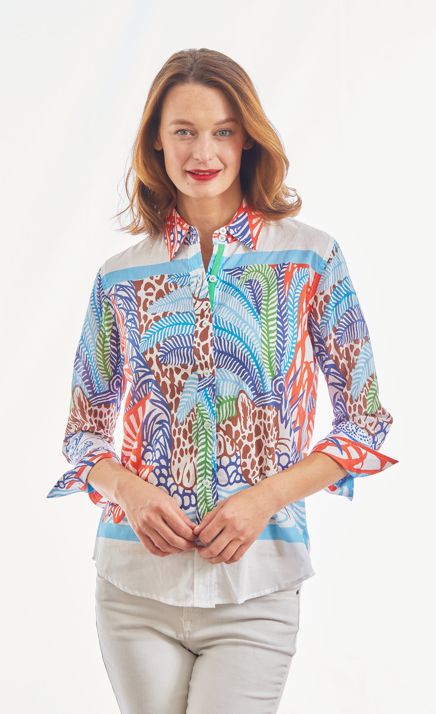 Dizzy-Lizzie 3/4 sleeve Rome shirt with hidden cheetah print, casual tops featuring stylish and comfortable design.