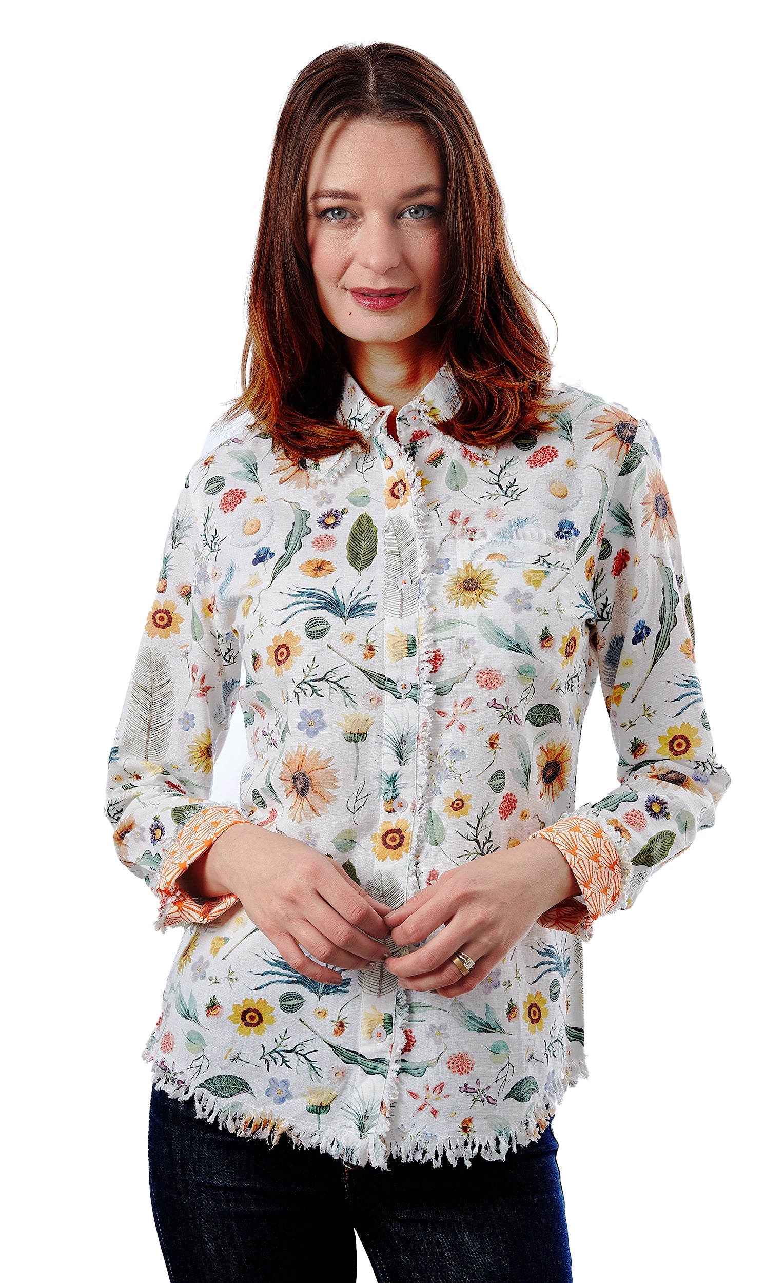 Dizzy-Lizzie Cape Cod Tunic with botanical print, lightweight fabric, and relaxed fit, featuring vibrant floral patterns.