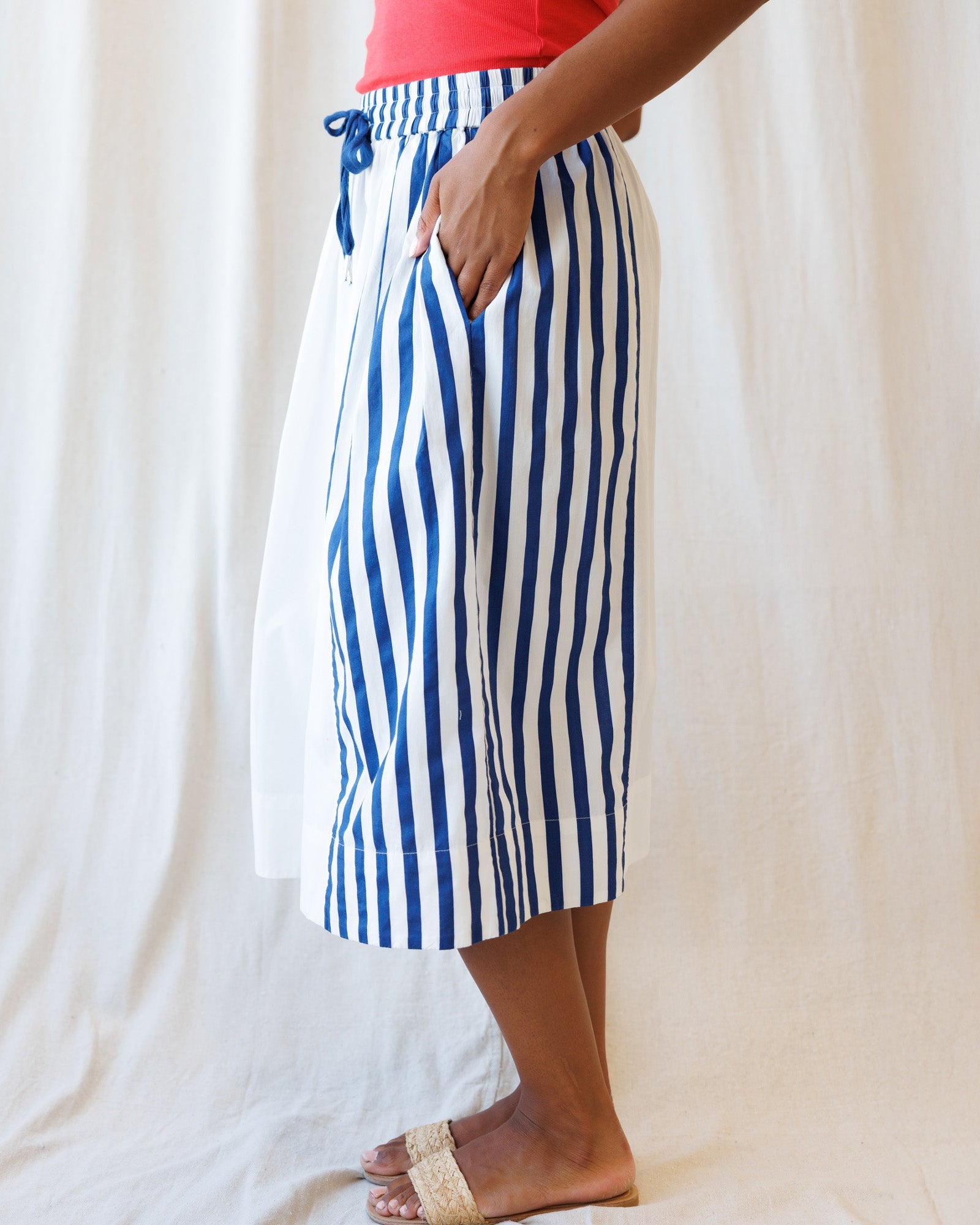 Downeast Sail Away Skirt in lightweight fabric with a nautical-inspired design, shown in a full-length view.