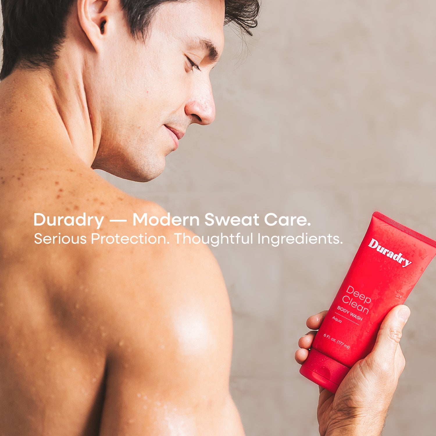 Duradry Body Wash Duo featuring two deep cleanser bottles with pump dispensers, designed for thorough skin cleansing.