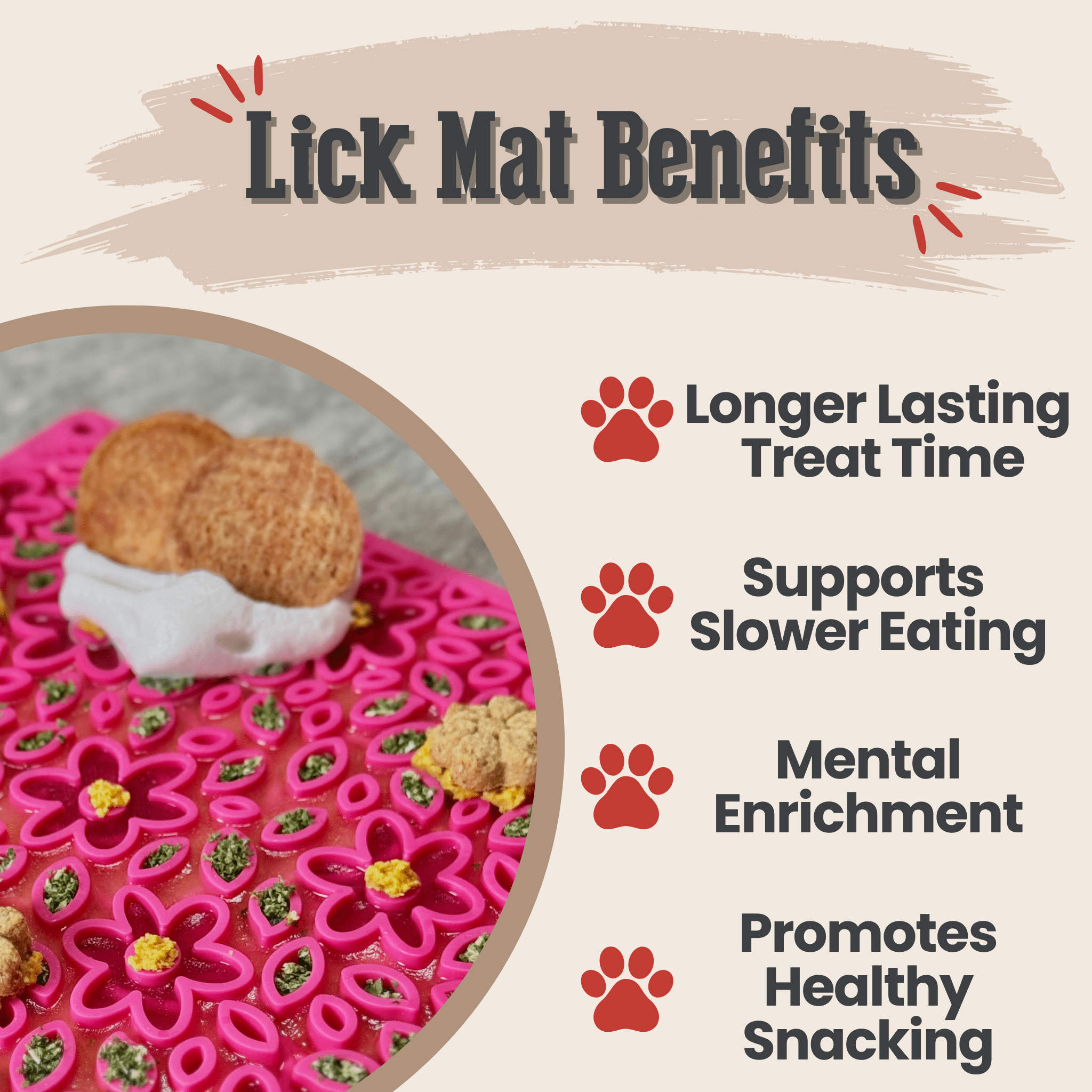 Large pink flower-patterned Farm To Pet dog lick mat designed for engaging pets and reducing boredom.