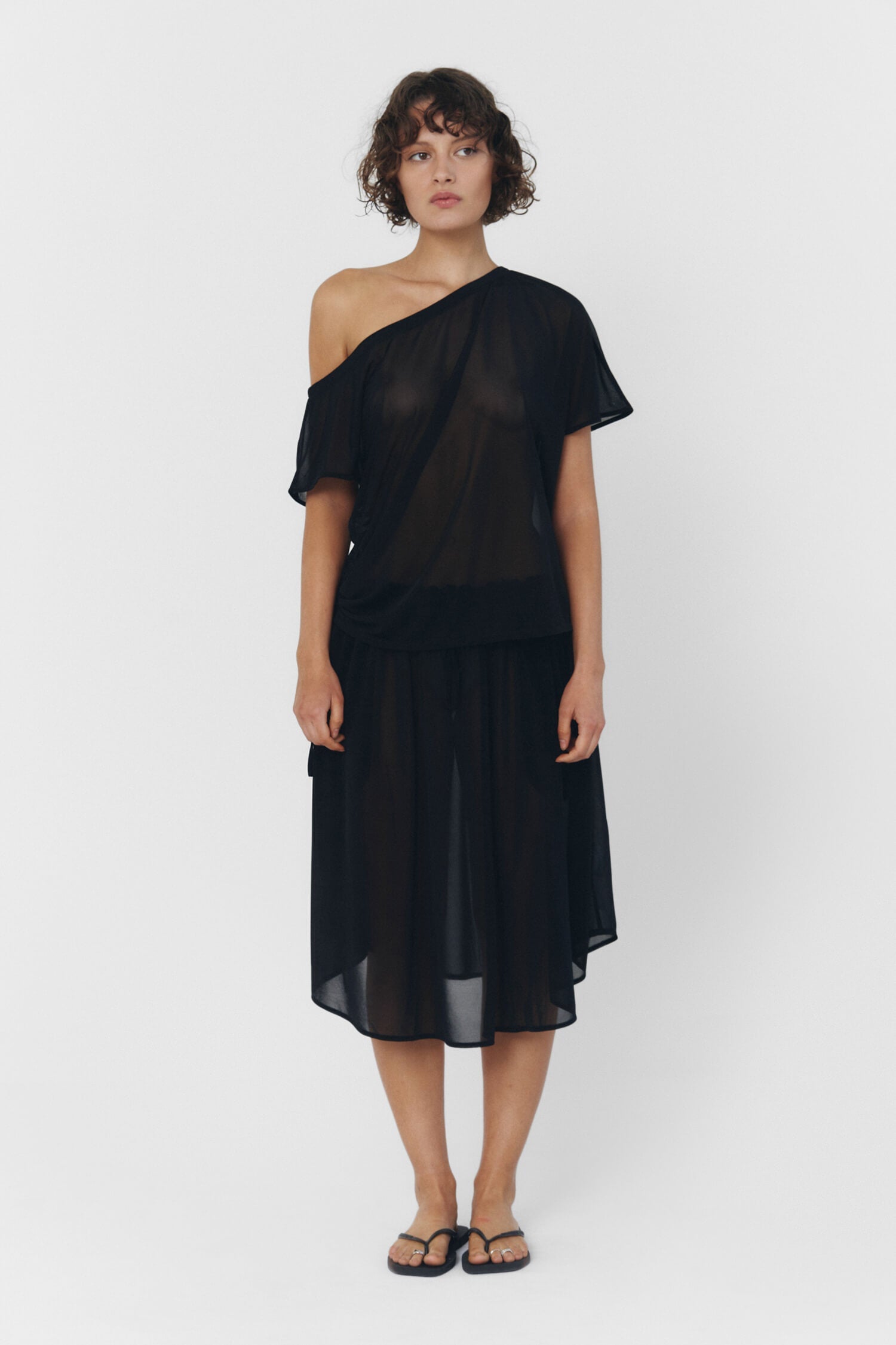 Black BRISA top by findmenowthelabel displayed on a model, featuring a stylish, fitted design with a sleek neckline.