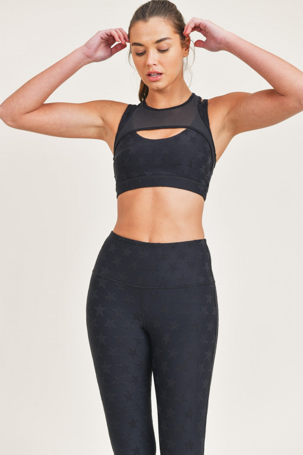 Black Joystar high waist leggings by Fitkitty Culture, featuring a snug fit and smooth stretchy fabric for active wear and yoga.