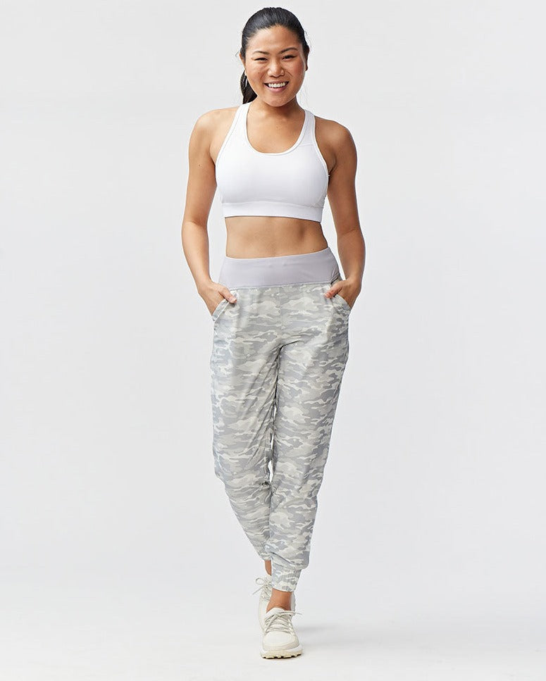 Goal Five Excel Jogger 7/8 length training pants in ash camo print, featuring comfortable athletic fit and stylish design.