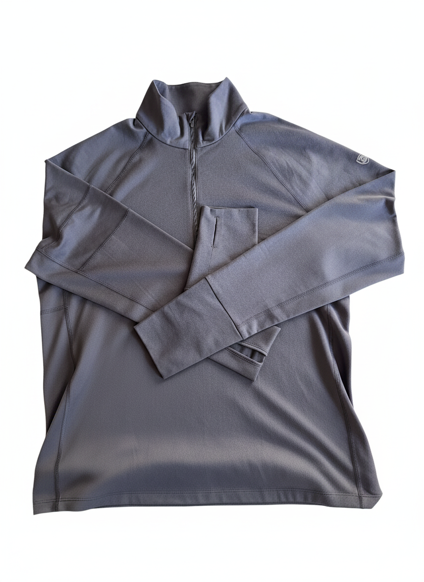 Goal Five Foudy mid-weight long sleeve training zip top in carbon color, featuring a ½ zip and athletic fit.