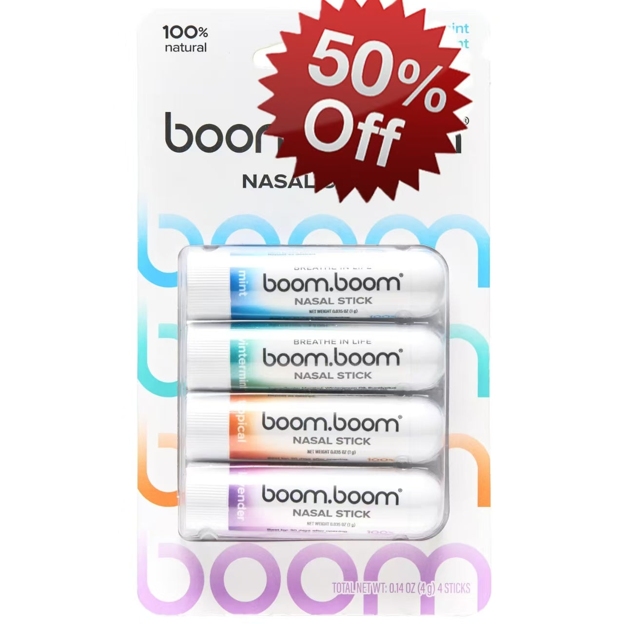 Healthova BoomBoom Nasal Stick with vapor flow technology, mint and essential oils, offering a cool, refreshing, natural mood boost.