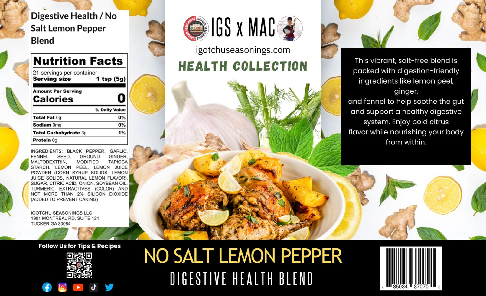 Igotchu Seasonings Digestive Health label on the 8 oz Health Collection Collab Bundle packaging.