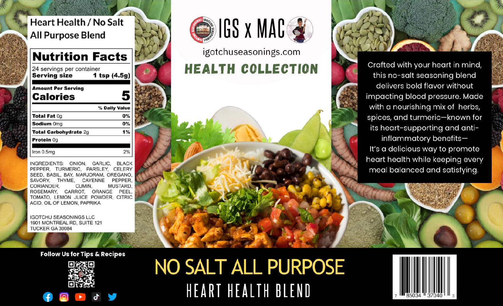Igotchu Seasonings Heart Health Label on the 8 oz Health Collection Collab Bundle, featuring heart-healthy spices and herbs.