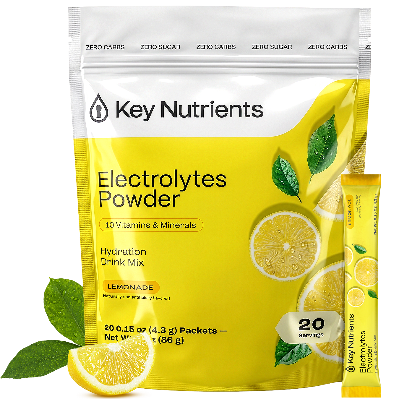 Key Nutrients Electrolyte Recovery Plus Powder, sugar-free electrolyte supplement in a white container with scoop and label.
