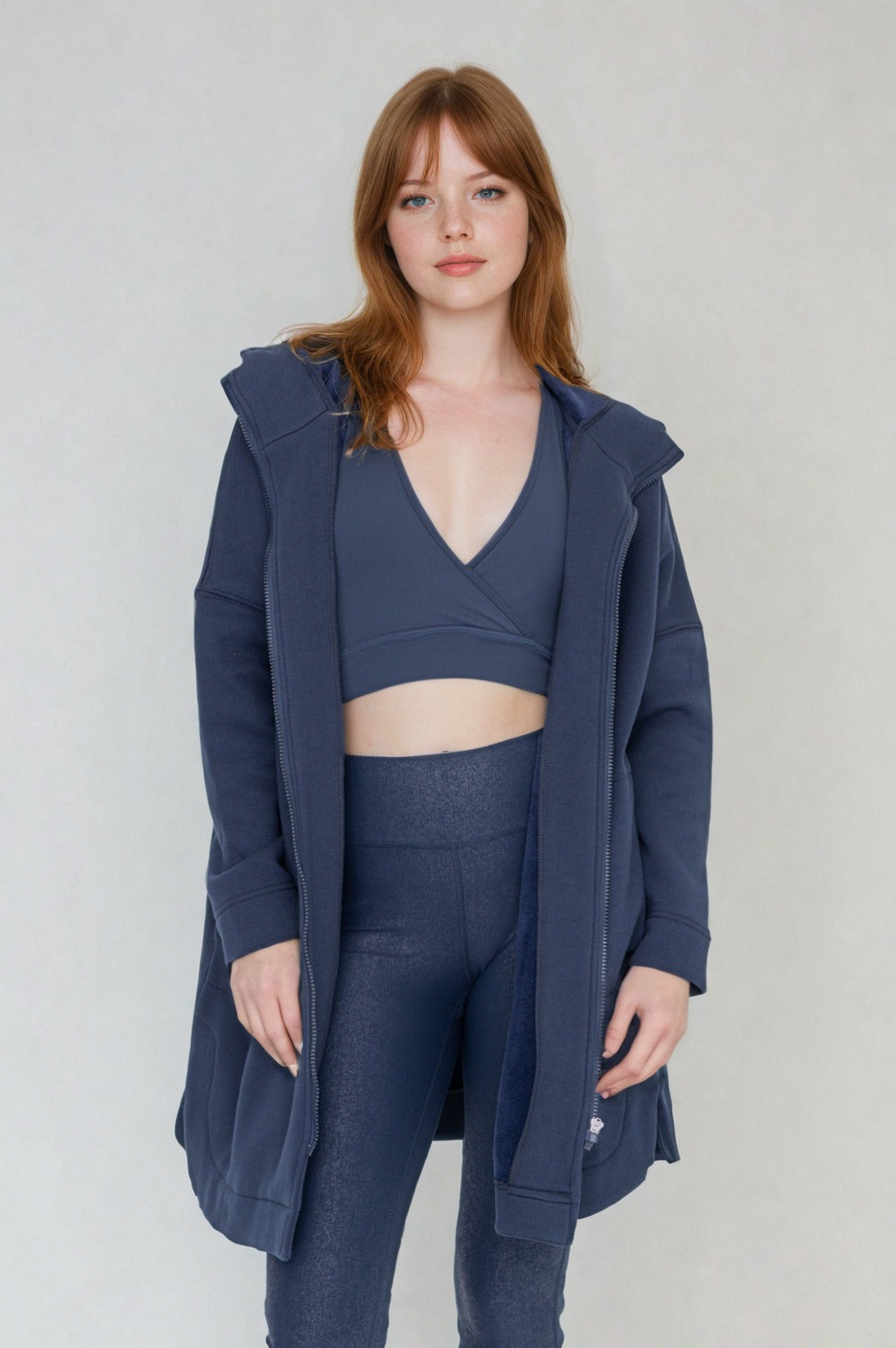 Cozy Comfort Zip Up Hoodie Jacket Teal Navy