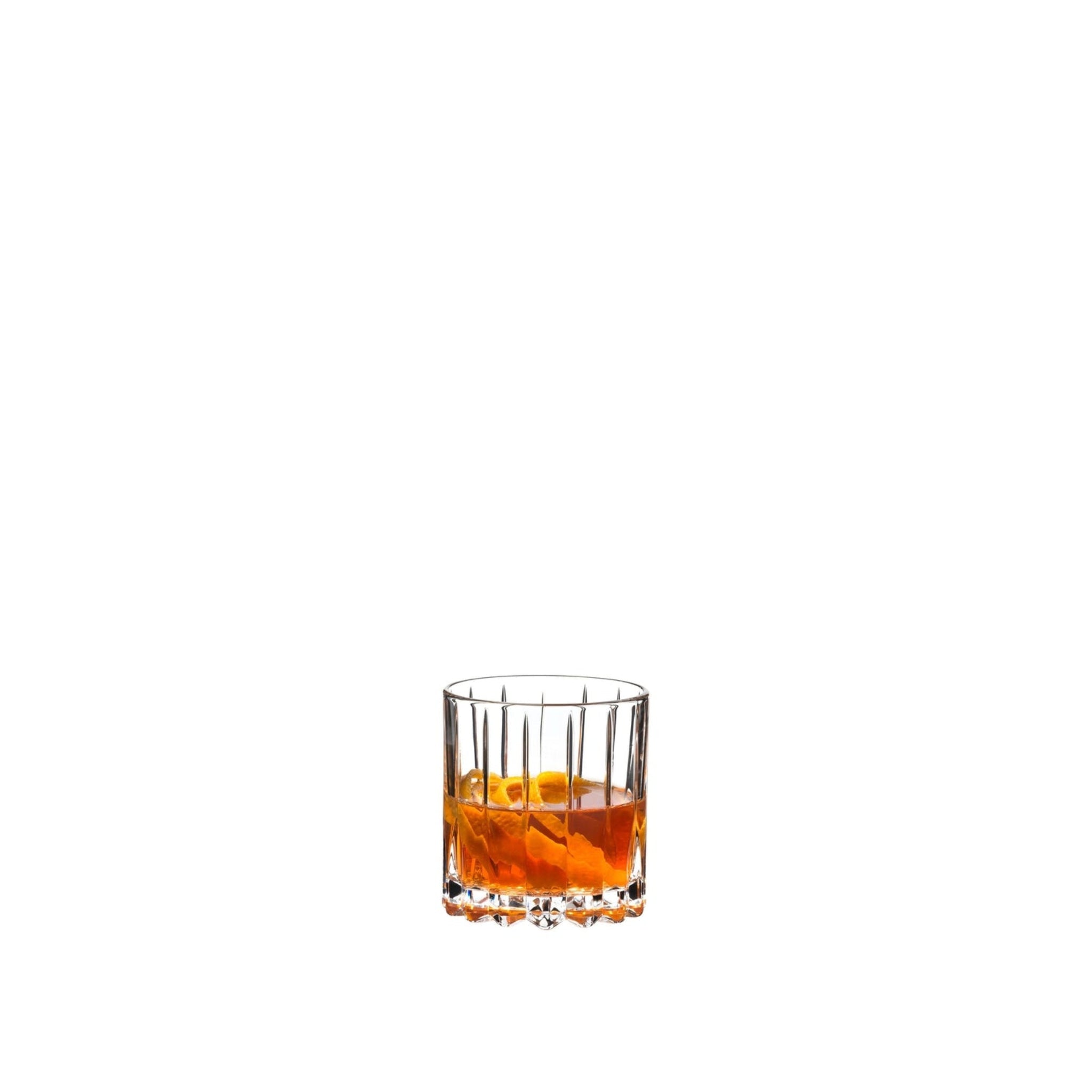 Two-pack of Liquor Geeks Riedel Drink Specific Rocks Glasses for barware, clear glass with sturdy design for spirits and cocktails.
