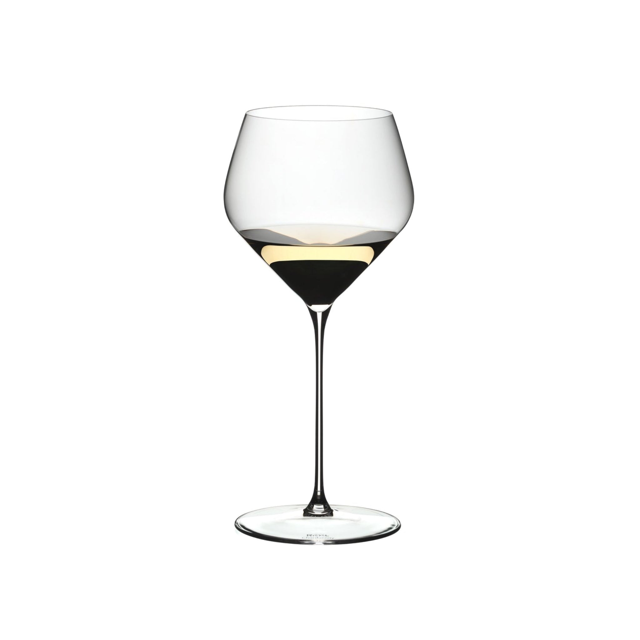 Set of two Riedel Veloce Chardonnay glasses for wine tasting, clear crystal barware by Liquor Geeks.