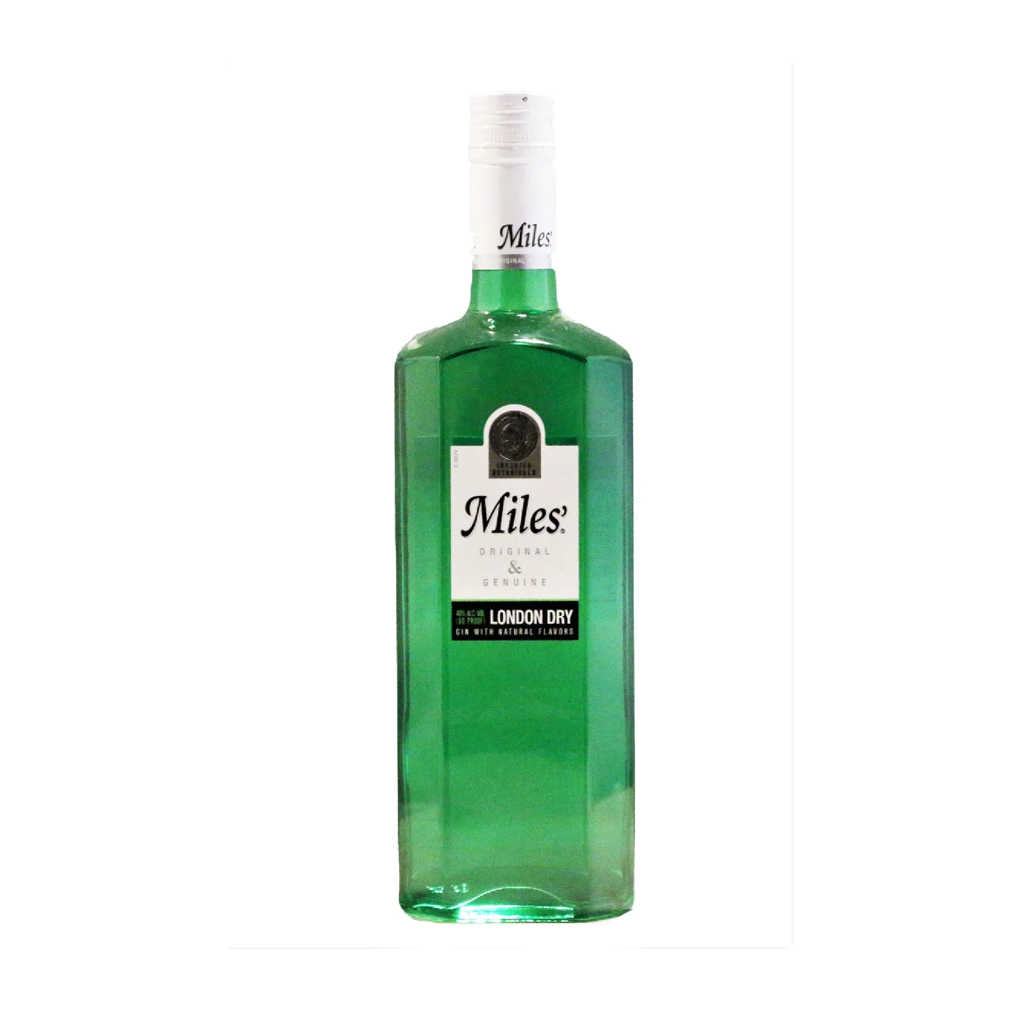 Bottle of Miles London Dry Gin by Liquor Geeks, 750ml, with clear label and elegant packaging on a neutral background.