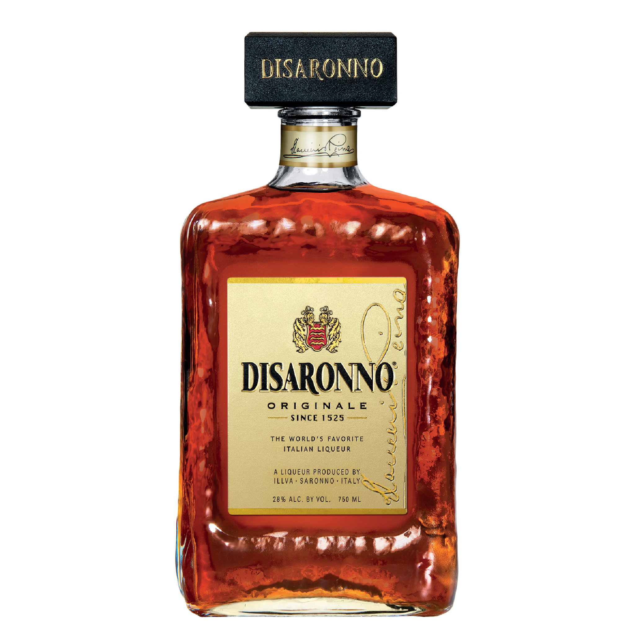 Disaronno Originale Amaretto Liqueur bottle, 750ml, with elegant label and amber-colored liquid.