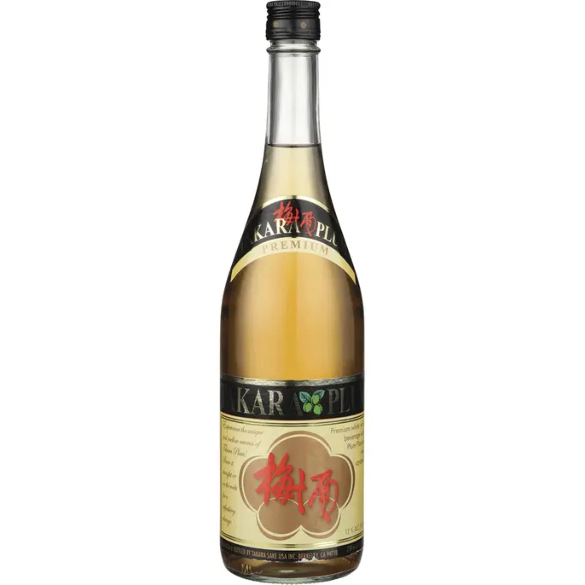 Bottle of Takara Plum Sake by Liquor Geeks, 750ml, with a clear label and traditional sake bottle design.
