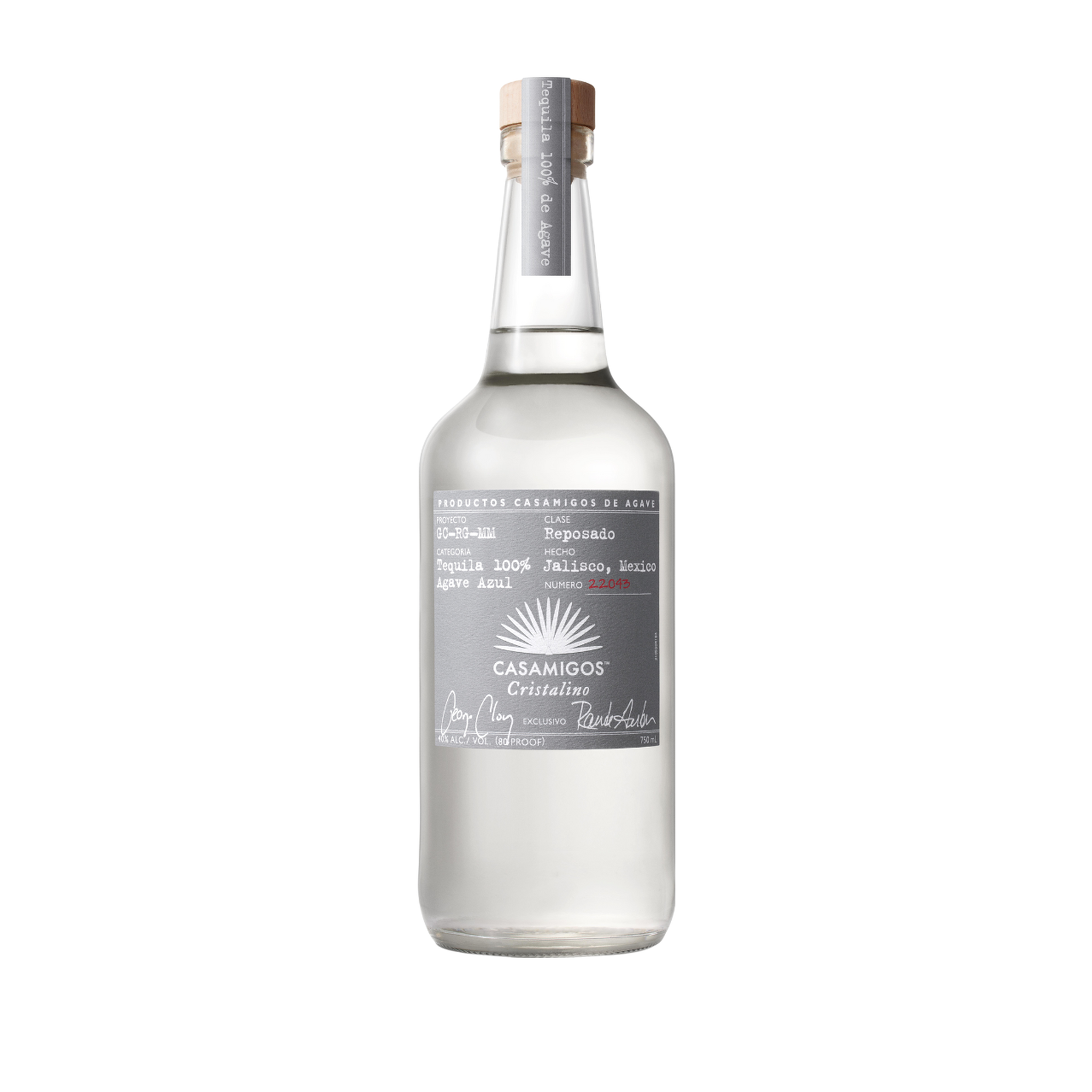 Clear bottle of Casamigos Tequila Reposado Cristalino in a 750ml bottle, showcasing the premium tequila brand.