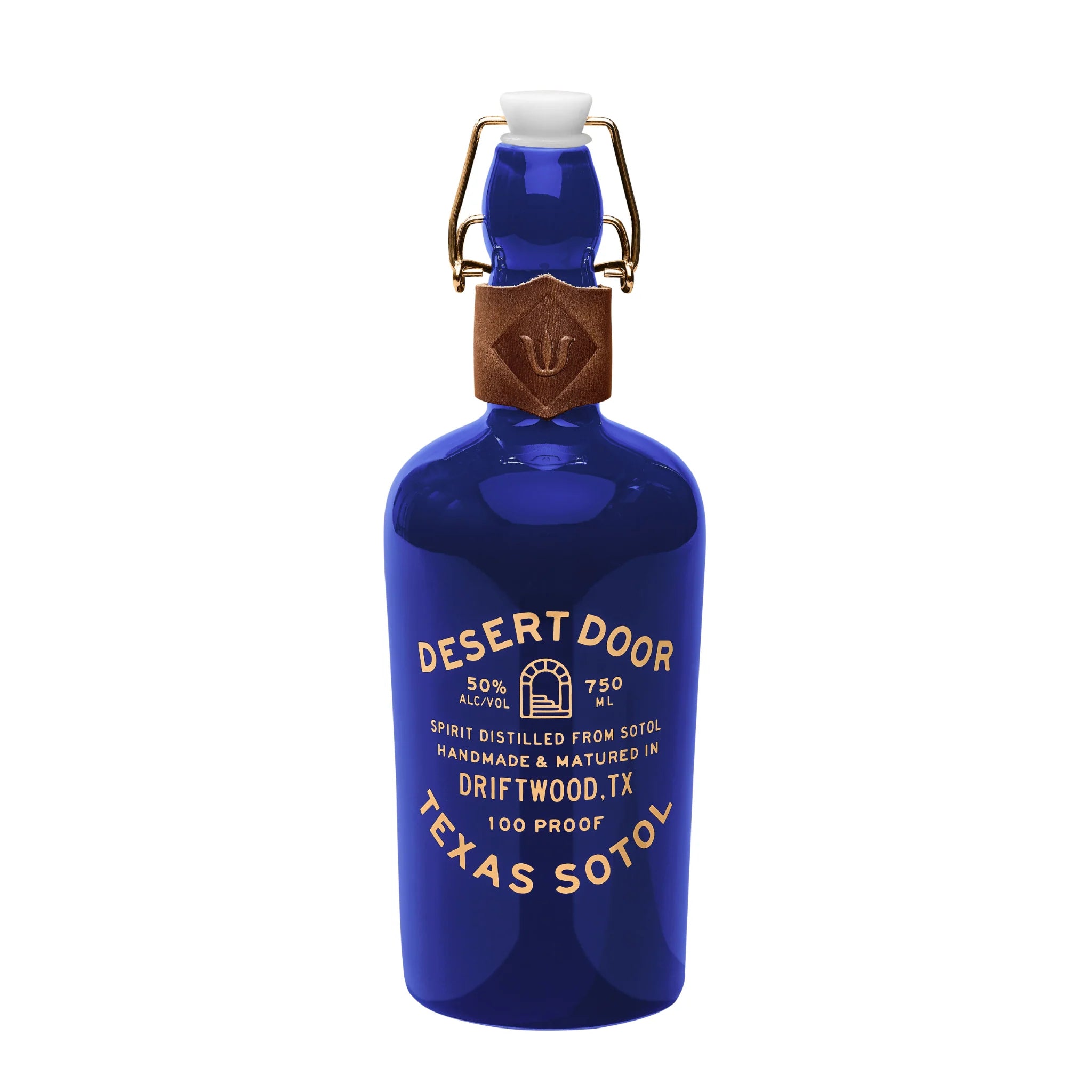 Bottle of Desert Door Oak Aged Texas Sotol 100 Proof tequila from Liquor Geeks, featuring a dark label and clear glass bottle.