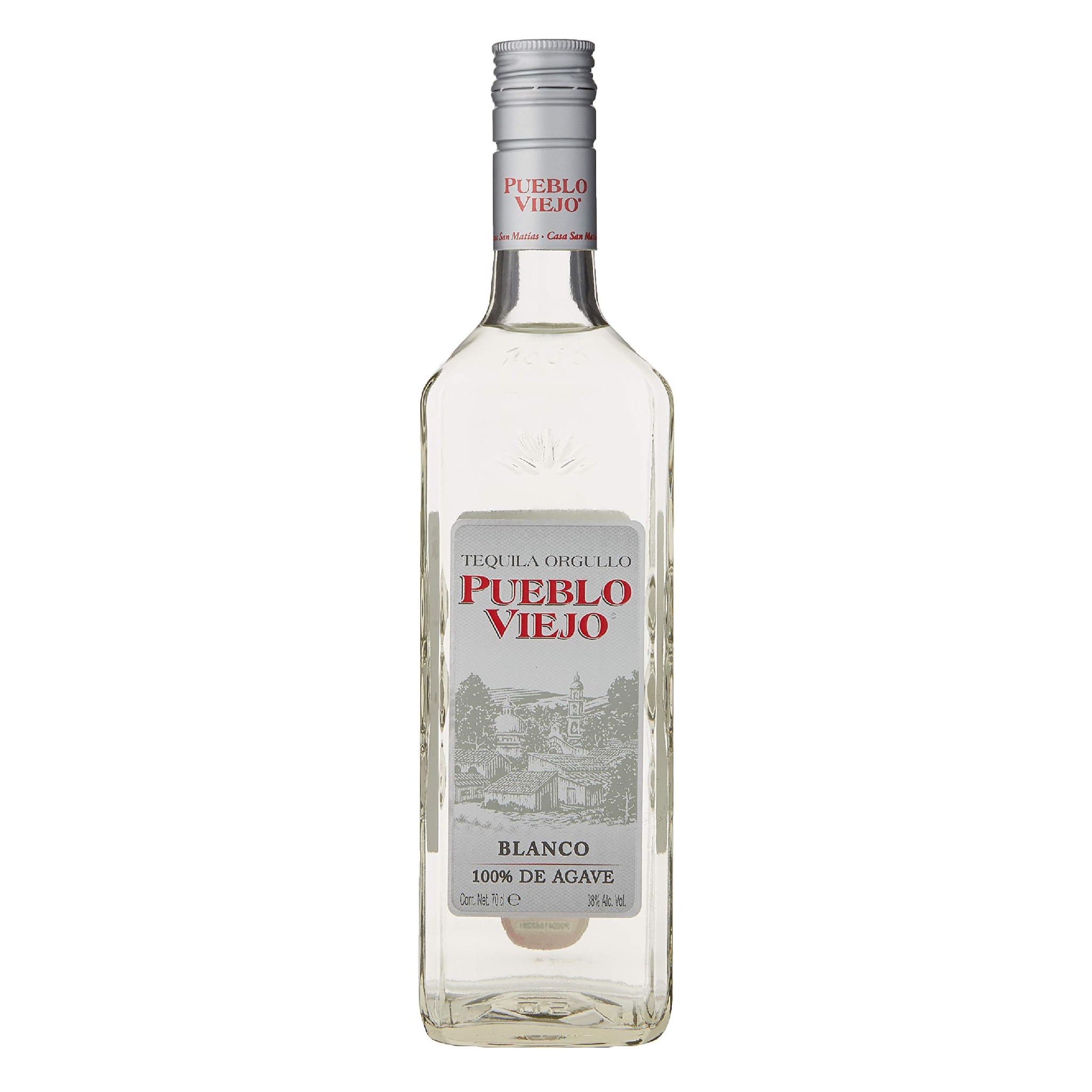 Pueblo Viejo Blanco Tequila bottle from Liquor Geeks, 750ml, with clear glass and white label showcasing the tequila inside.
