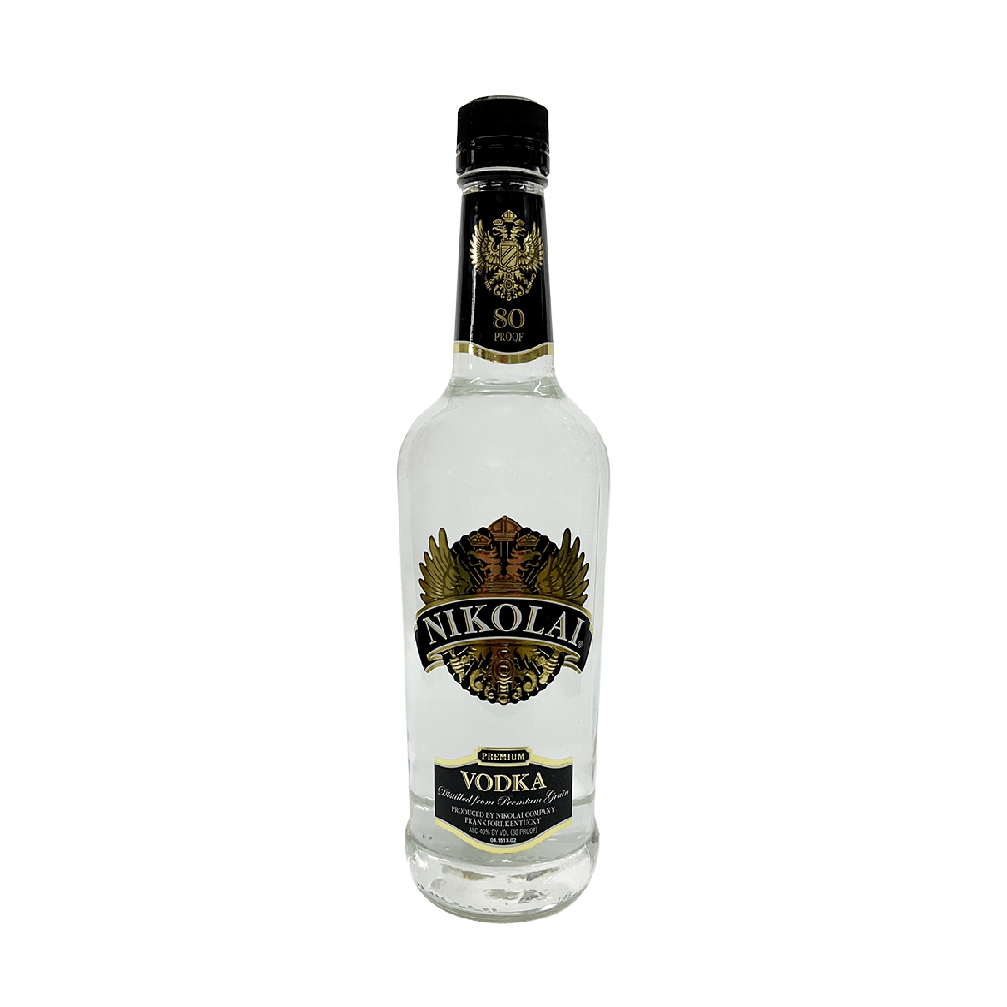 Clear bottle of Nikolai Vodka from Liquor Geeks with a minimalist label and a sleek, transparent design.