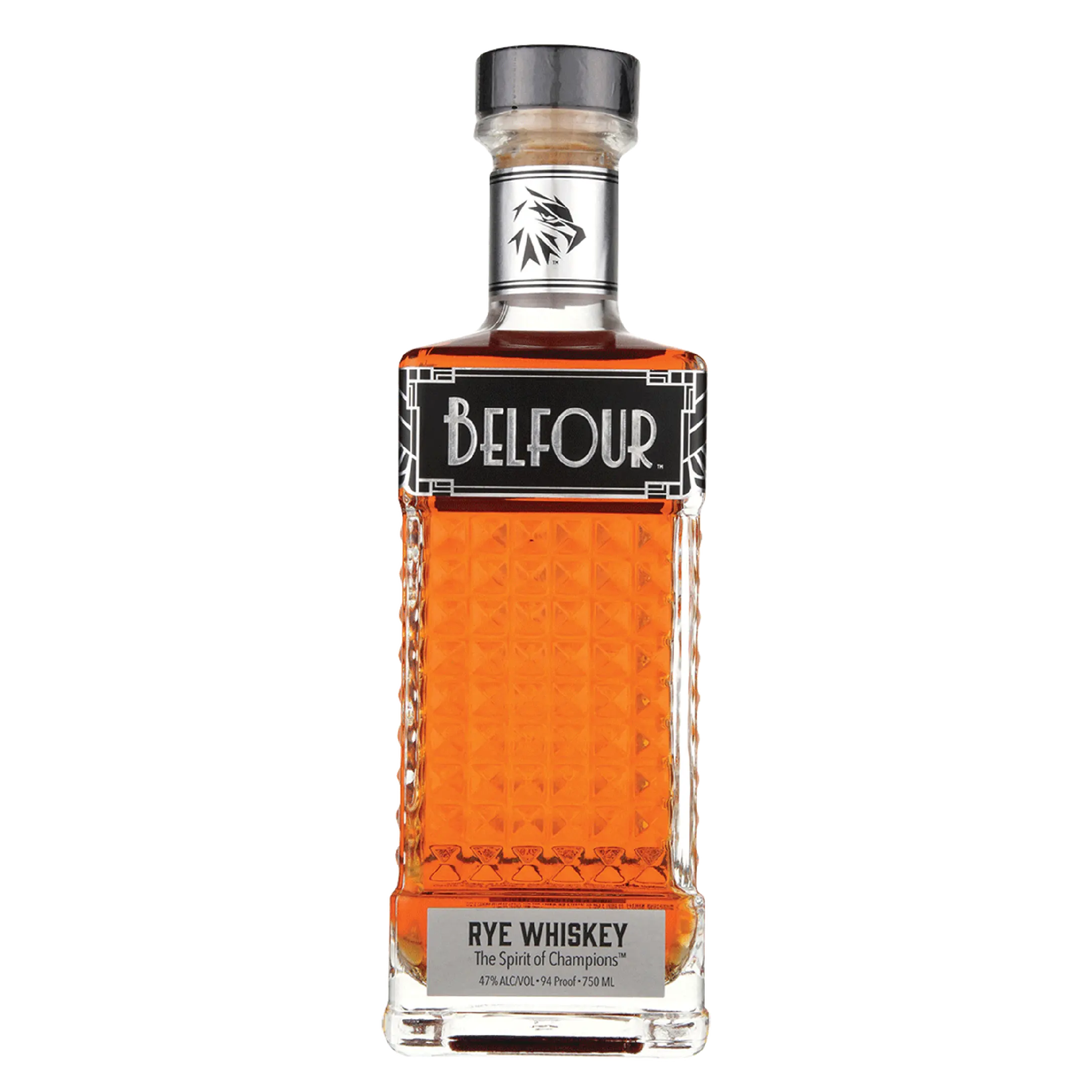 Belfour Rye Whiskey bottle from Liquor Geeks, 750 ml, with a dark label and amber liquid inside.