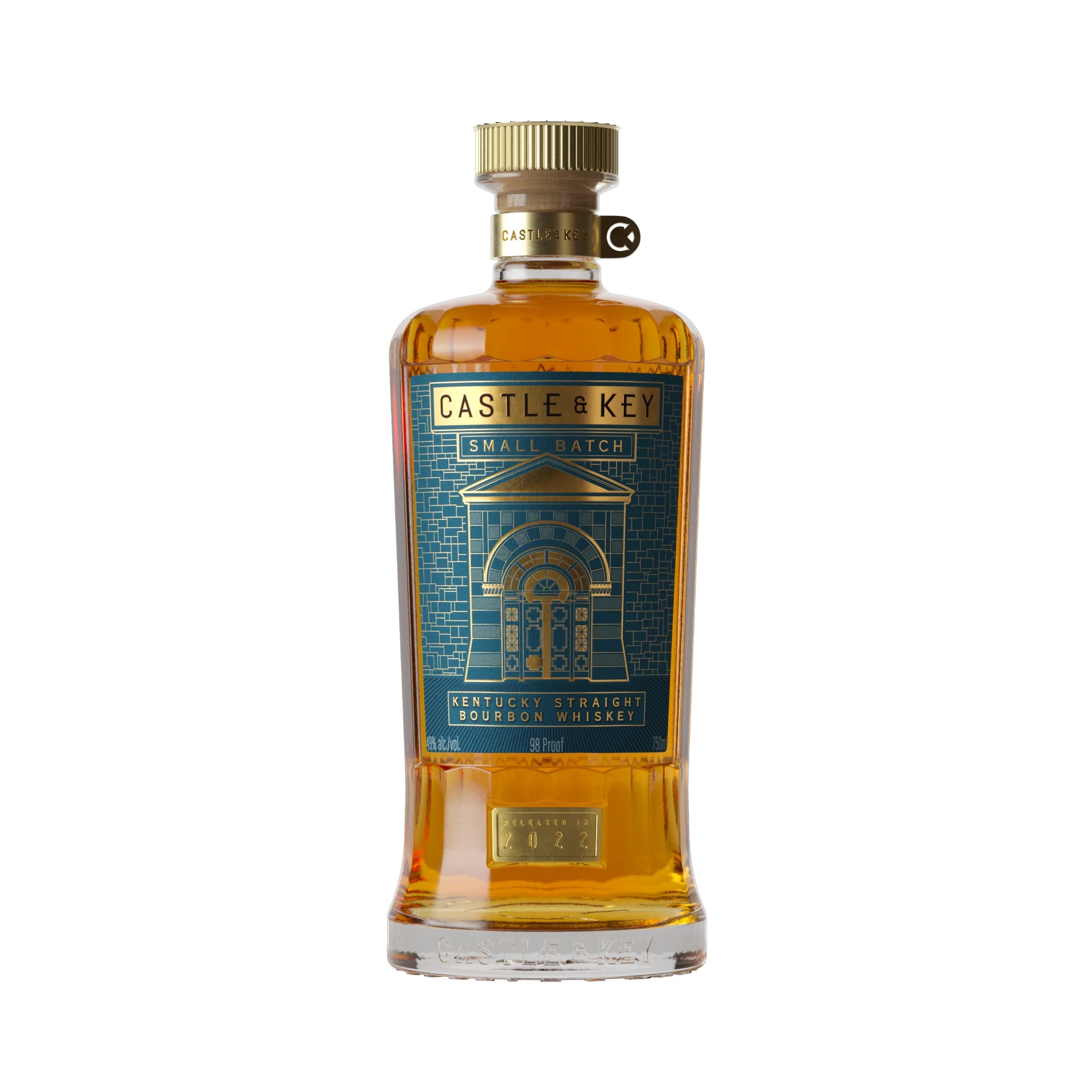 Castle & Key Small Batch Bourbon Whiskey bottle from Liquor Geeks, featuring amber-colored bourbon in a 750ml bottle.