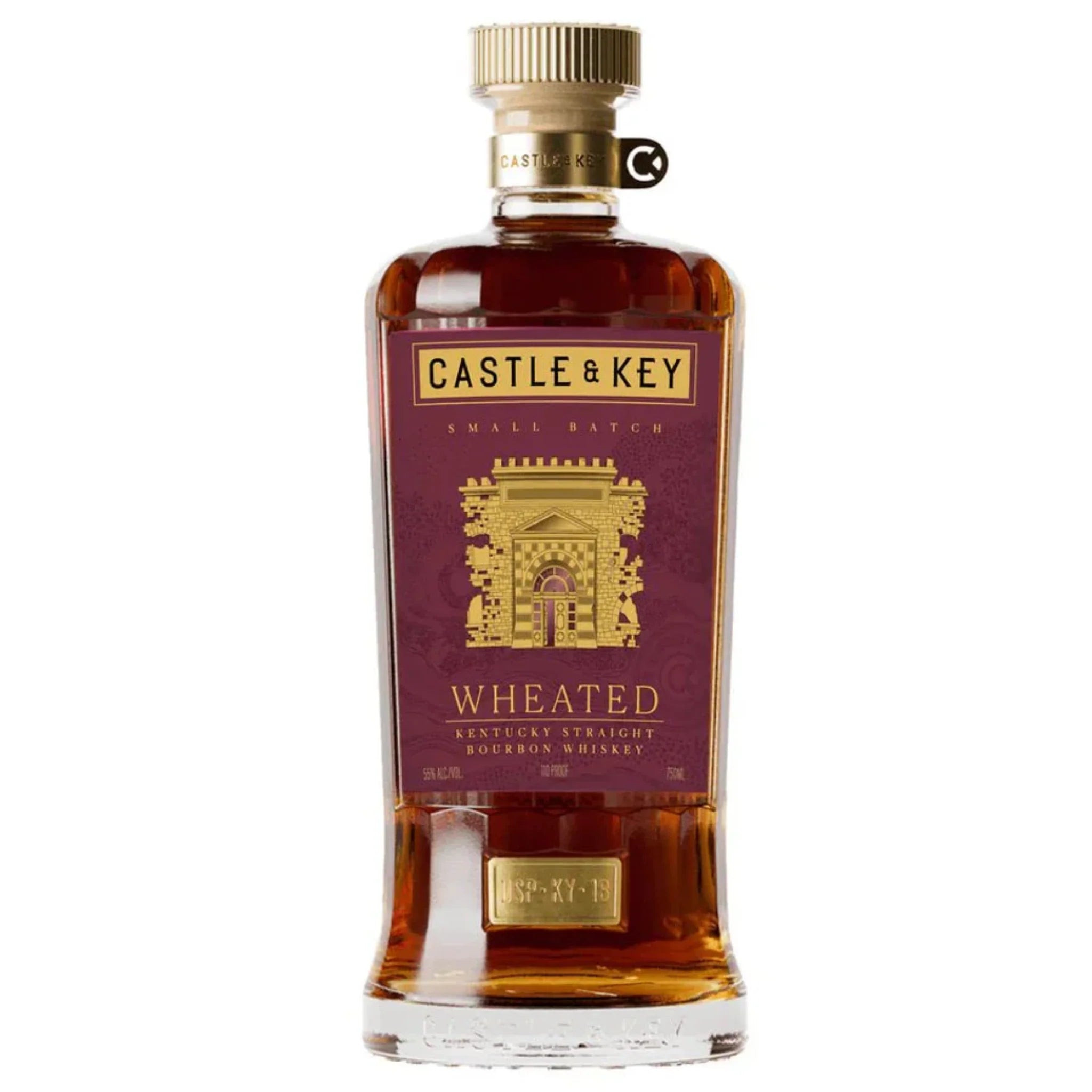 Castle & Key Wheated Small Batch Bourbon Whiskey bottle with label and packaging, showcasing Liquor Geeks branding.