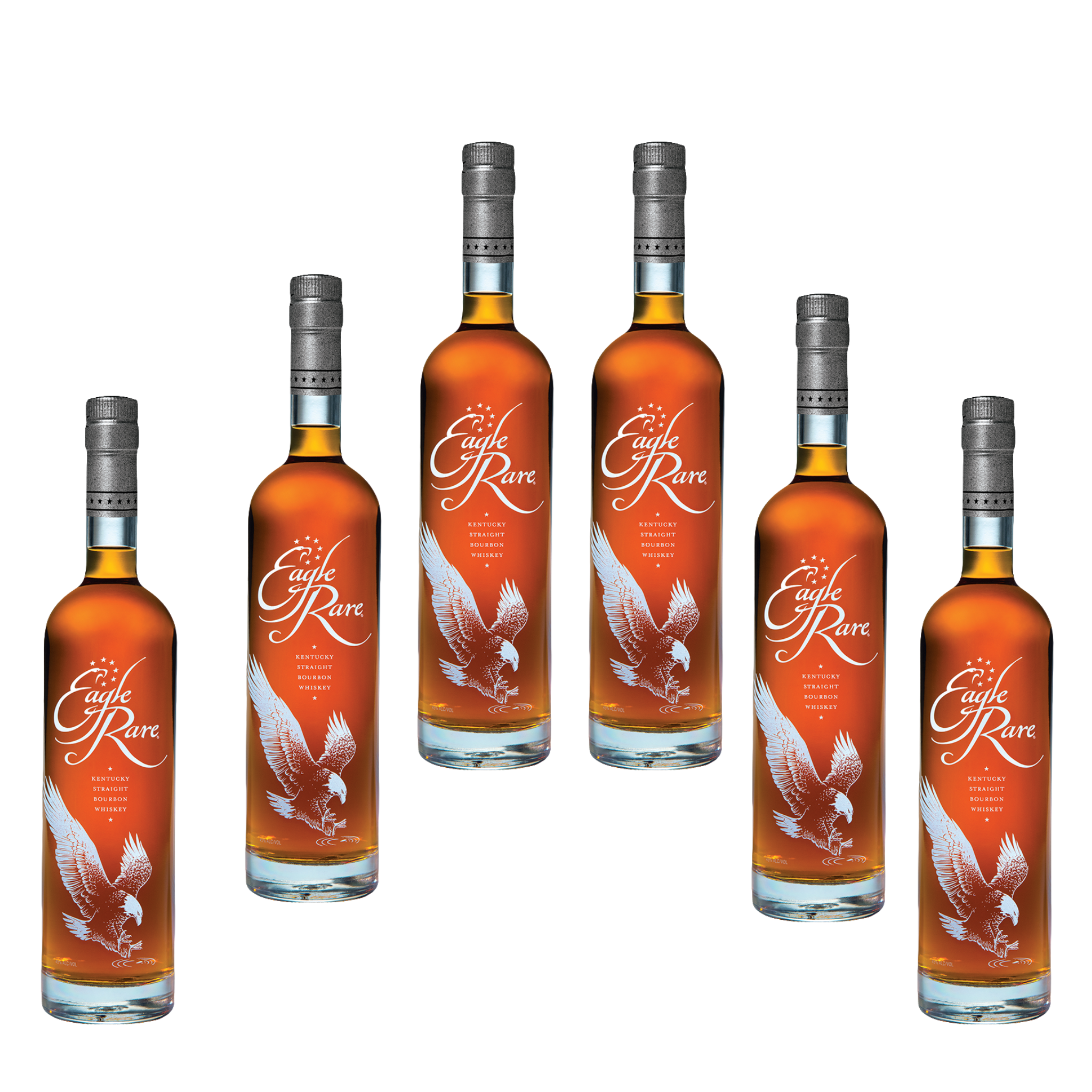 Bottle of Eagle Rare 10 Year Kentucky Straight Bourbon Whiskey by Liquor Geeks, showing the label and amber-colored bourbon in the bottle.