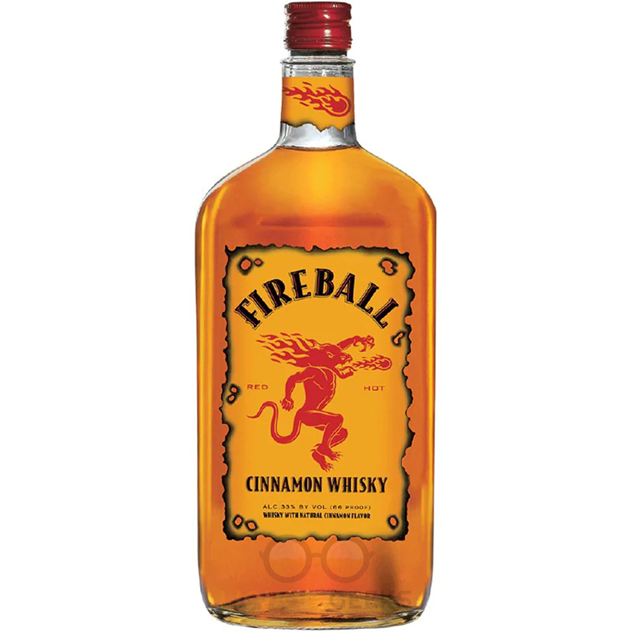 Bottle of Fireball Cinnamon Whiskey by Liquor Geeks, 750 ml, showcasing the spicy cinnamon-flavored whiskey with a fiery label design.