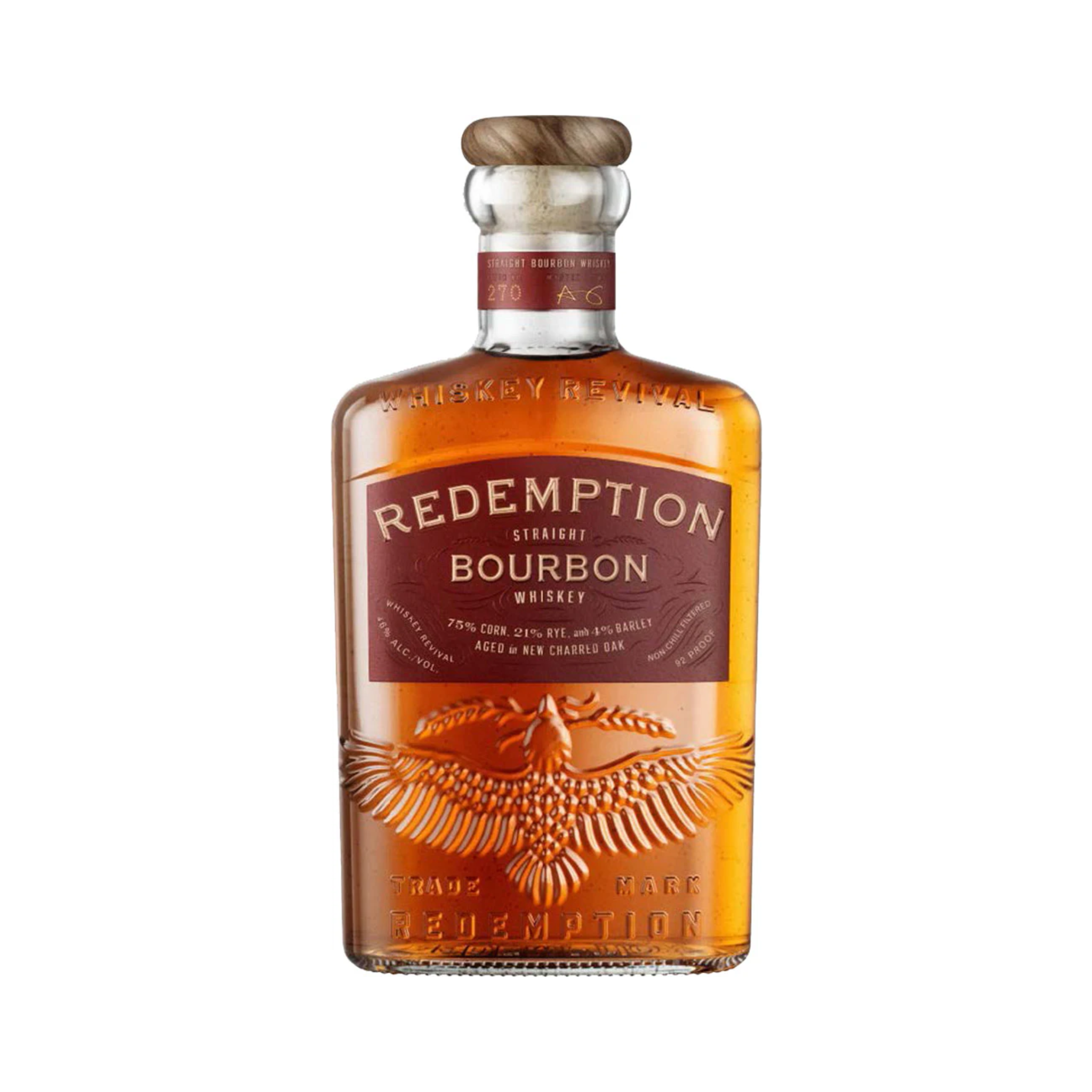 Bottle of Liquor Geeks Redemption Straight Bourbon Whiskey in 750ml bottle with label visible.