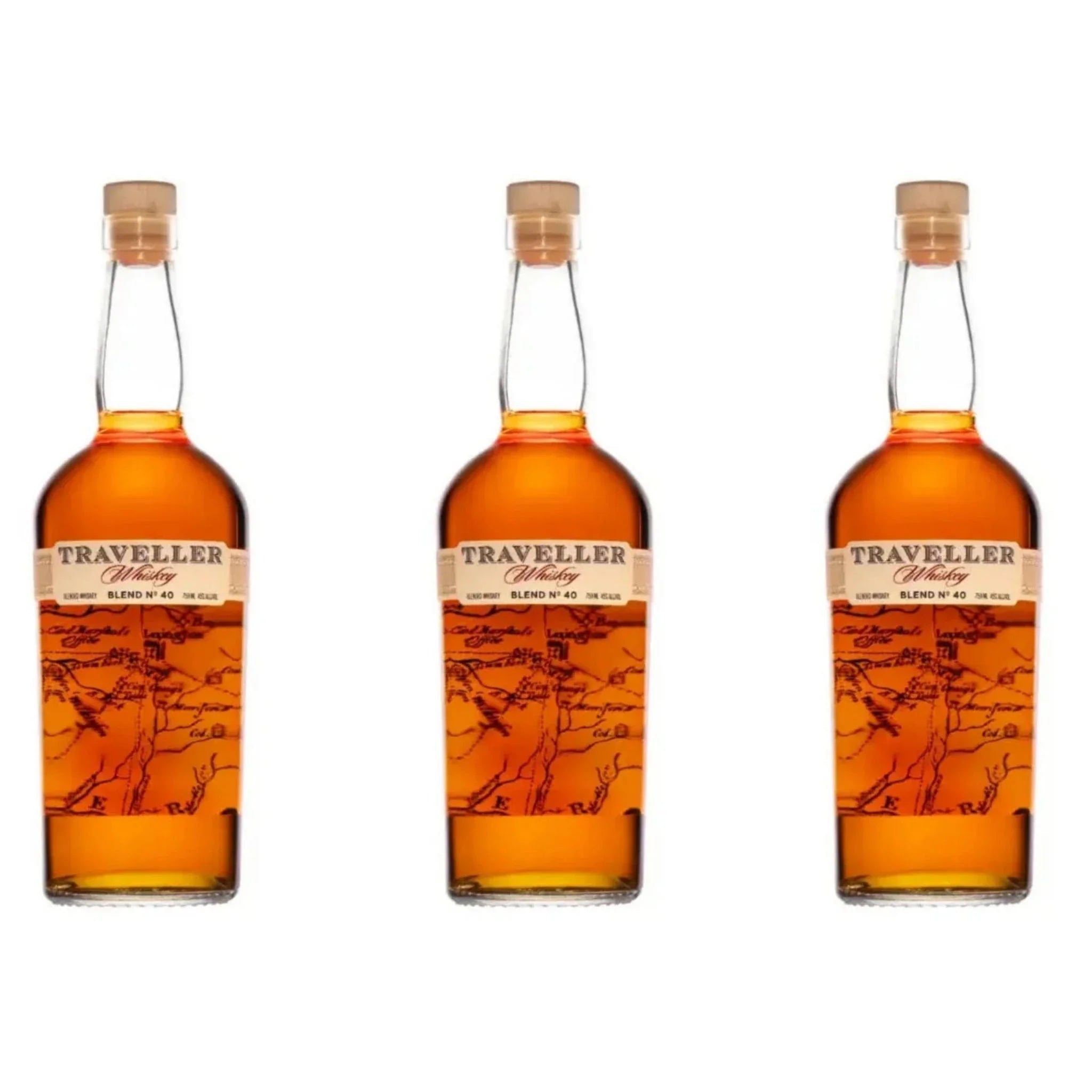 Bottle of Traveller Blend No. 40 Whiskey by Chris Stapleton and Buffalo Trace, 750ml Liquor Geeks brand, with label and amber liquid visible.