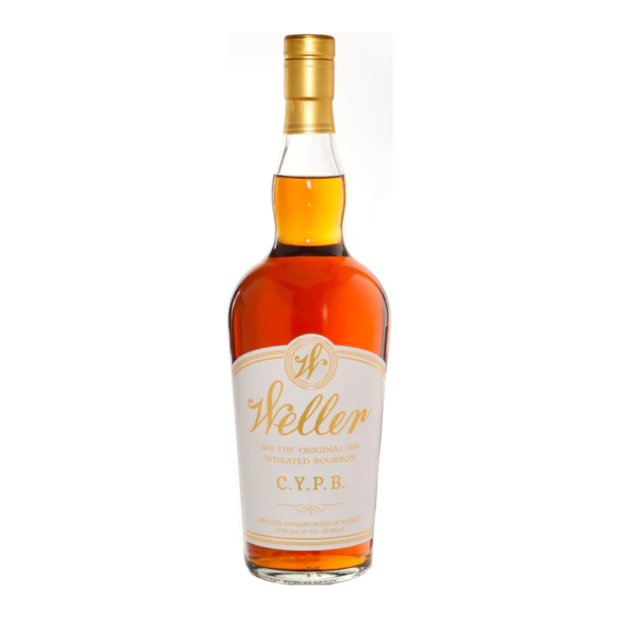 Bottle of Weller C.Y.P.B. Original Wheated Straight Bourbon Whiskey with label visible in a 750ml Liquor Geeks product image