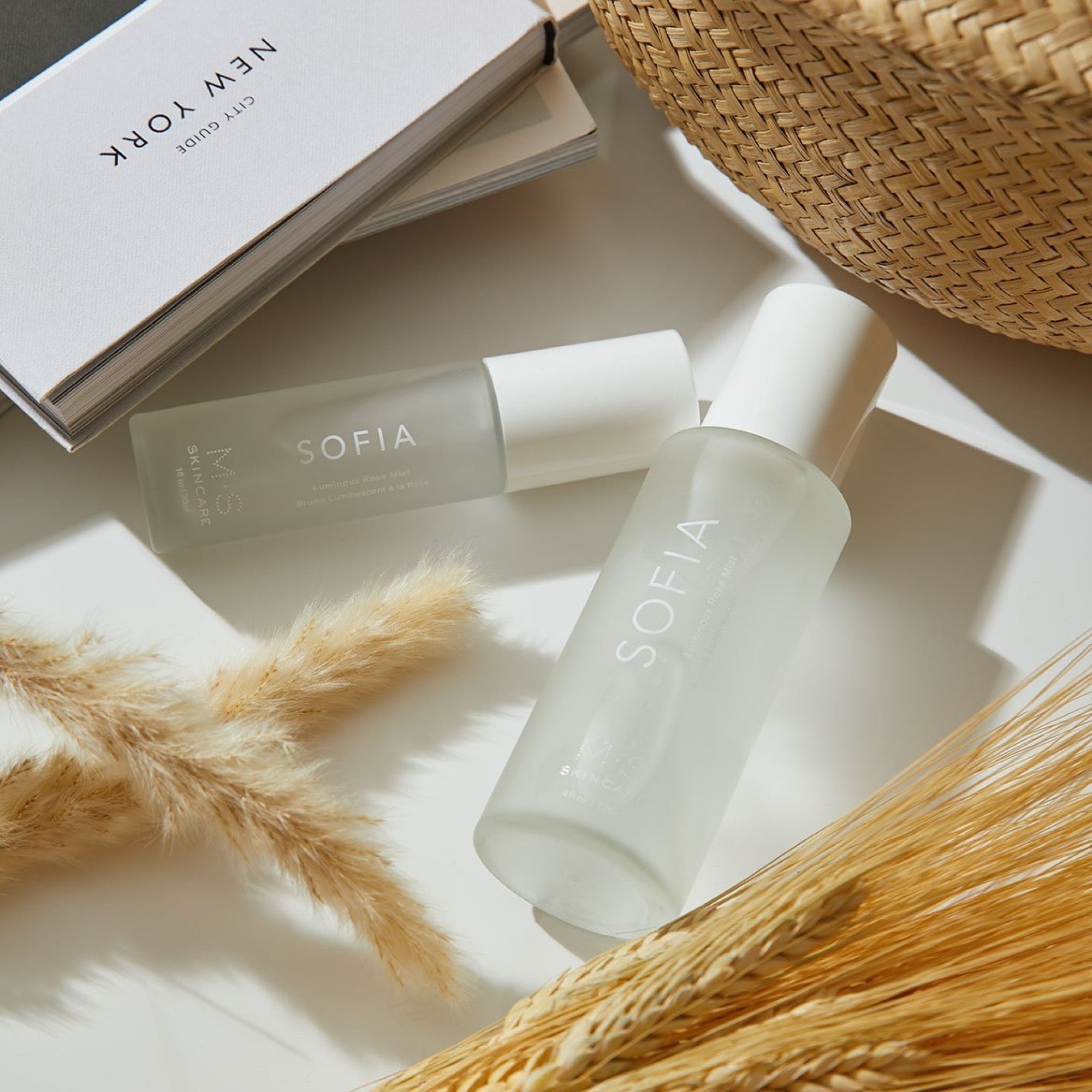 Close-up of M.S Skincare Sofia facial care product in sleek packaging with a soft-focus background.