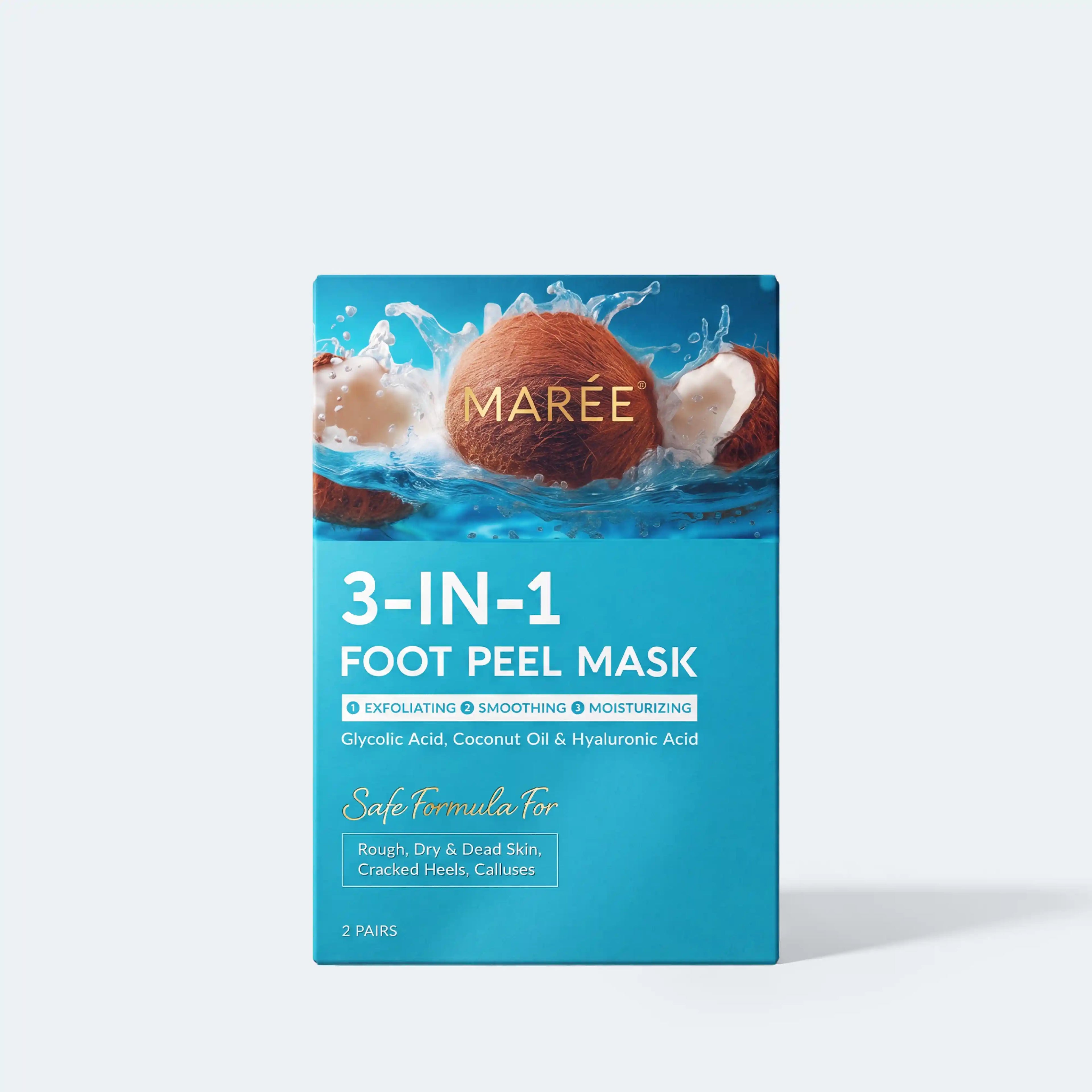 Maree exfoliating and hydrating foot mask in a clear jar, showing a creamy, nourishing foot treatment with natural ingredients.